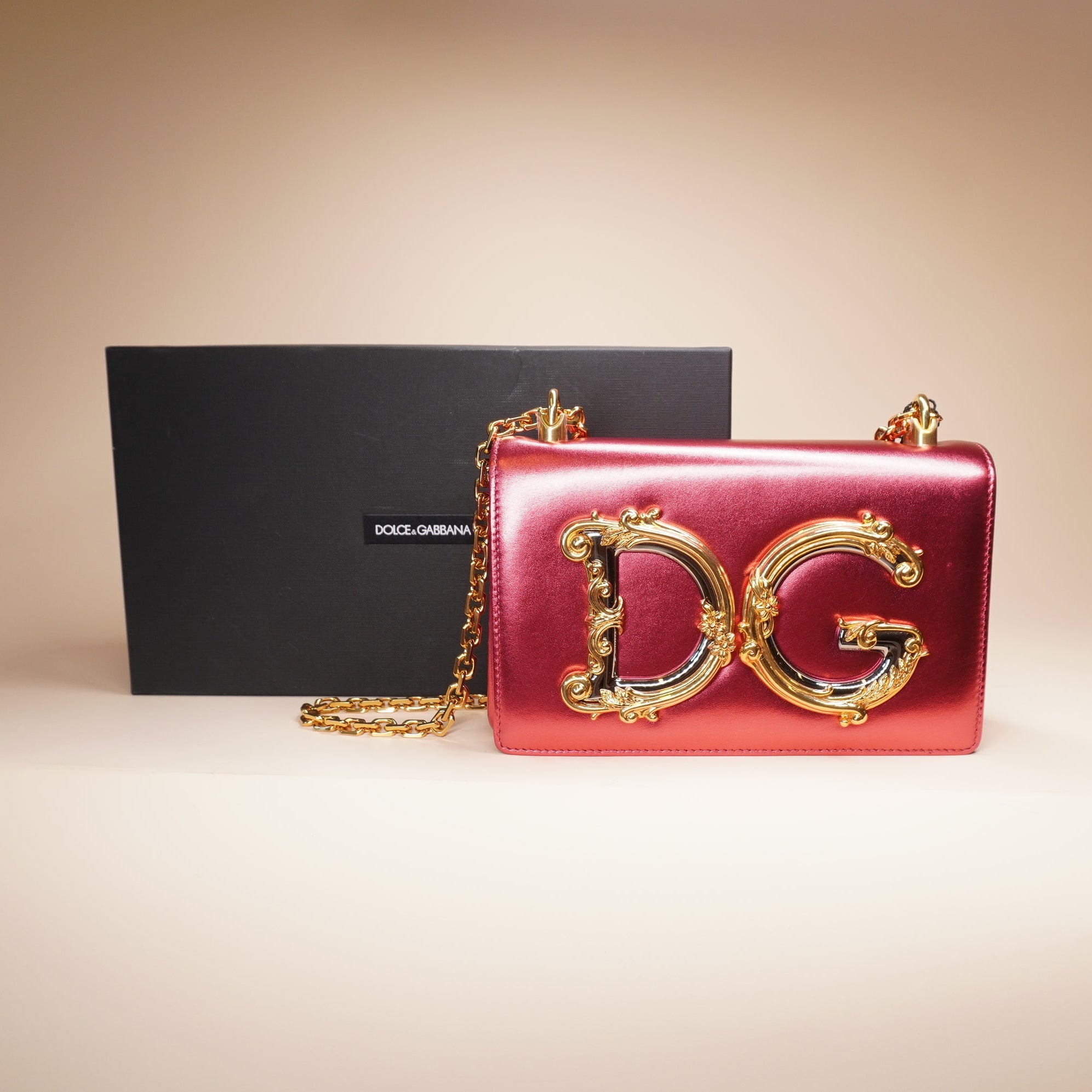 PRE-OWNED Pink Metallic Calfskin DG Girls Shoulder Bag