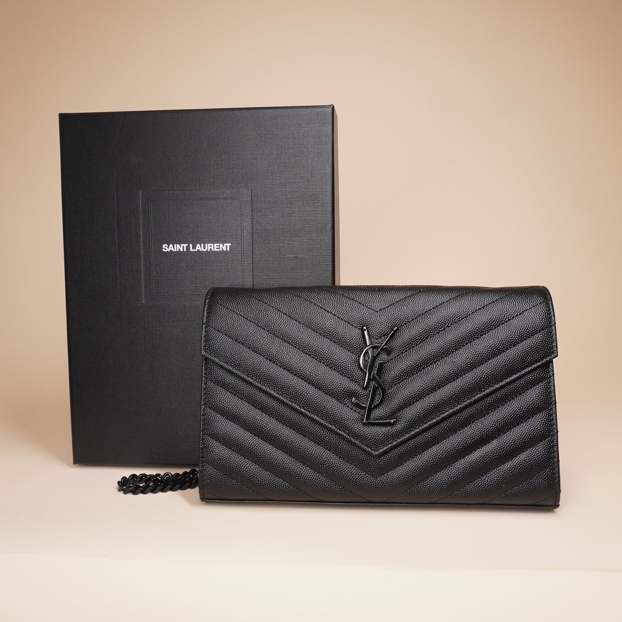 PRE-OWNED YSL Black Cassandre Envelope Crossbody Bag