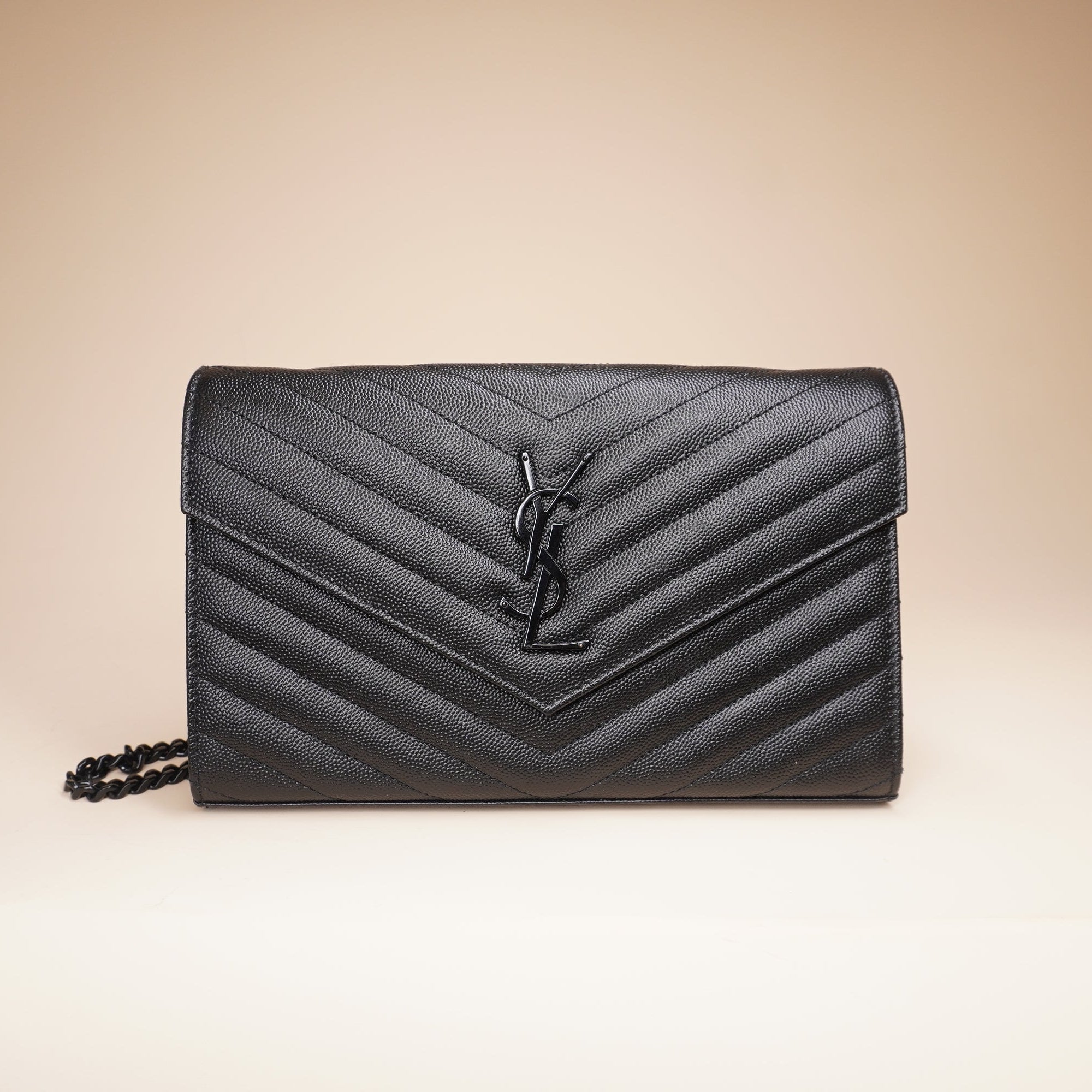 PRE-OWNED YSL Black Cassandre Envelope Crossbody Bag