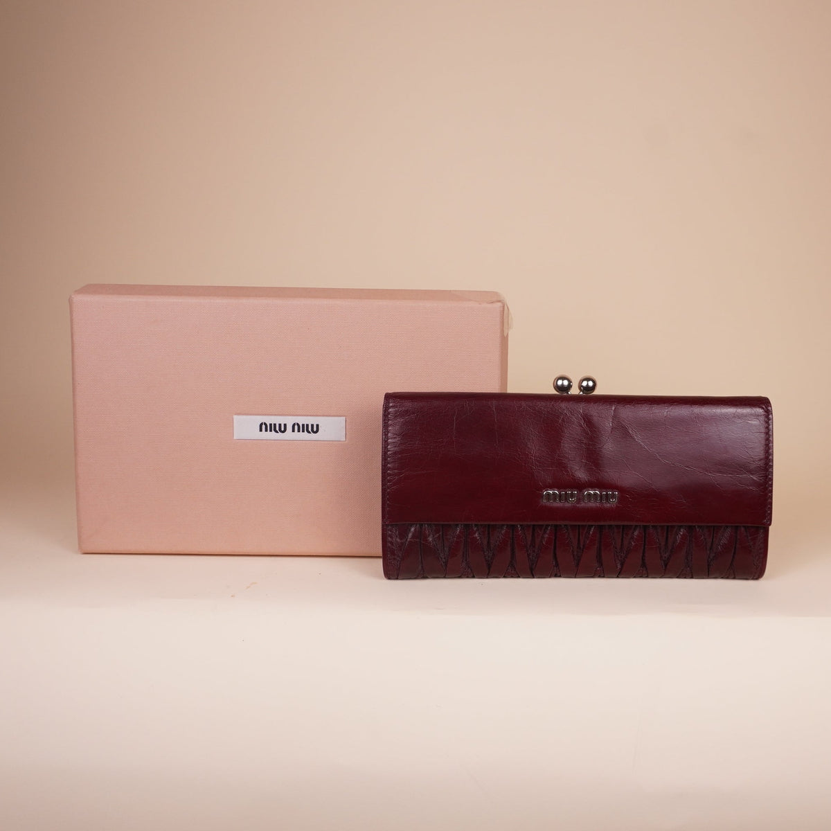 PRE-OWNED Matelasse Burgundy Leather Long Wallet