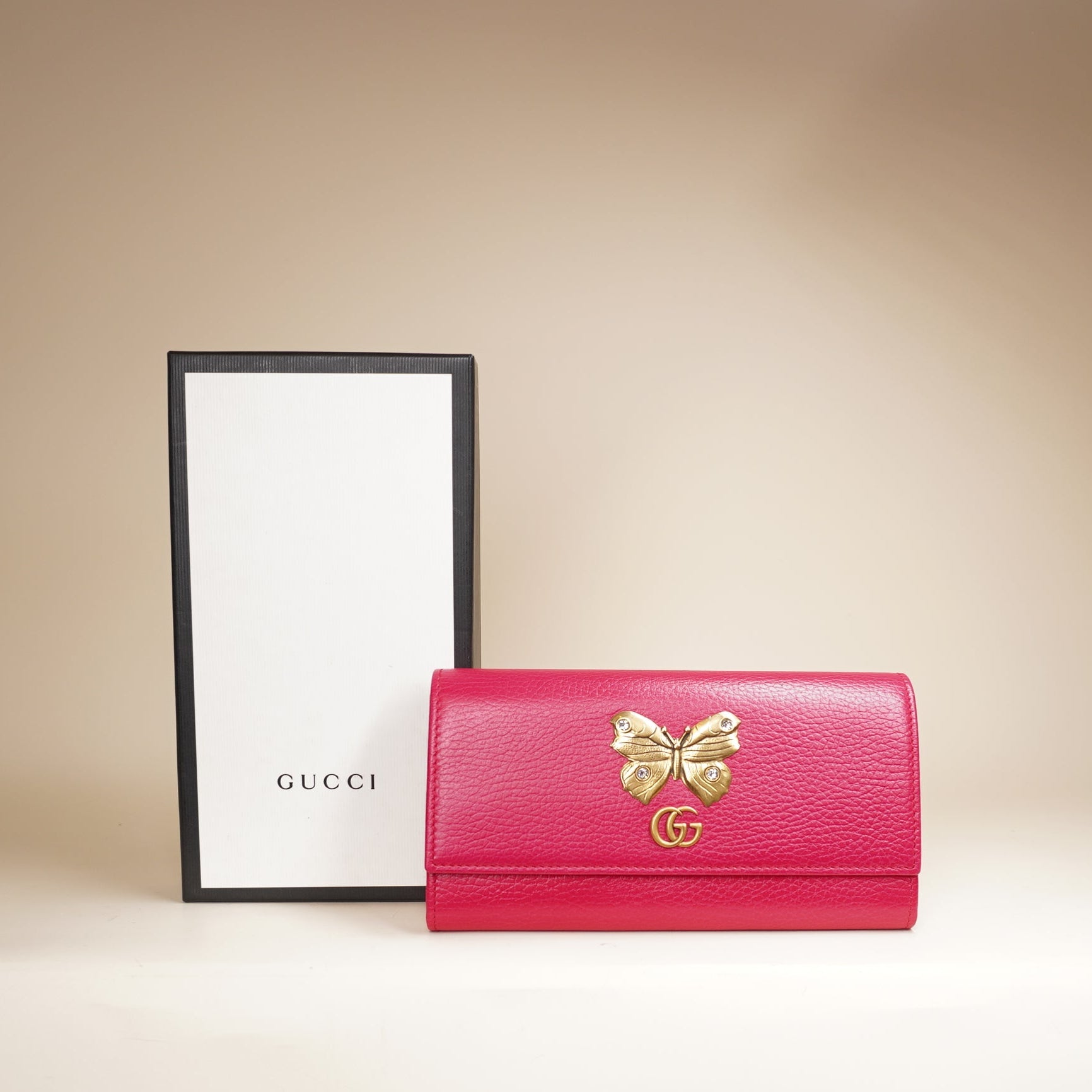 PRE-OWNED GG Pink Continental Wallet With Butterfly