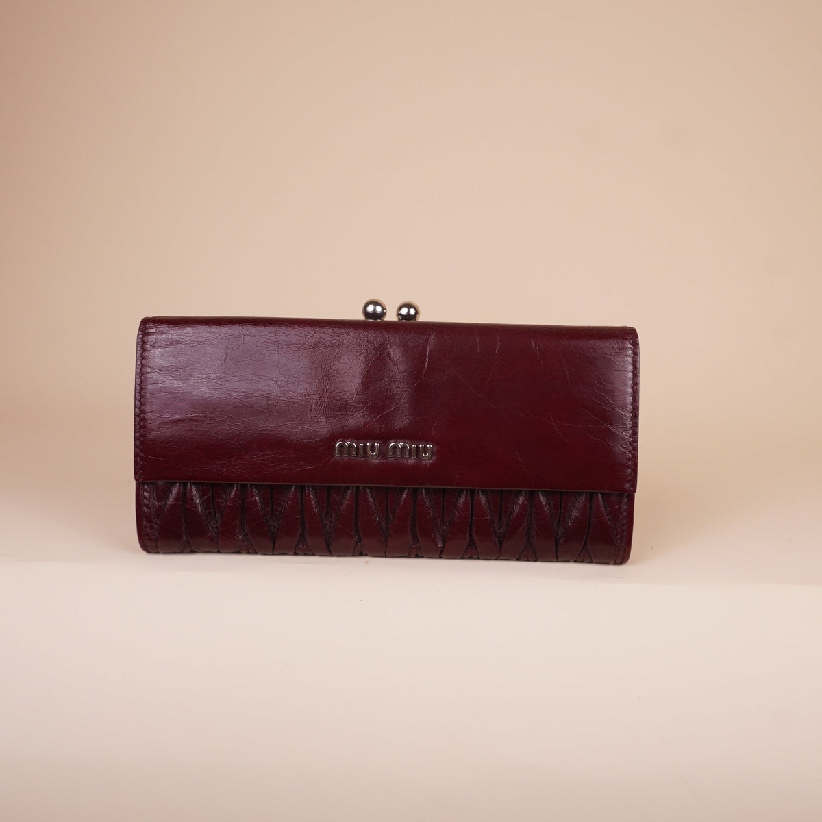 PRE-OWNED Matelasse Burgundy Leather Long Wallet