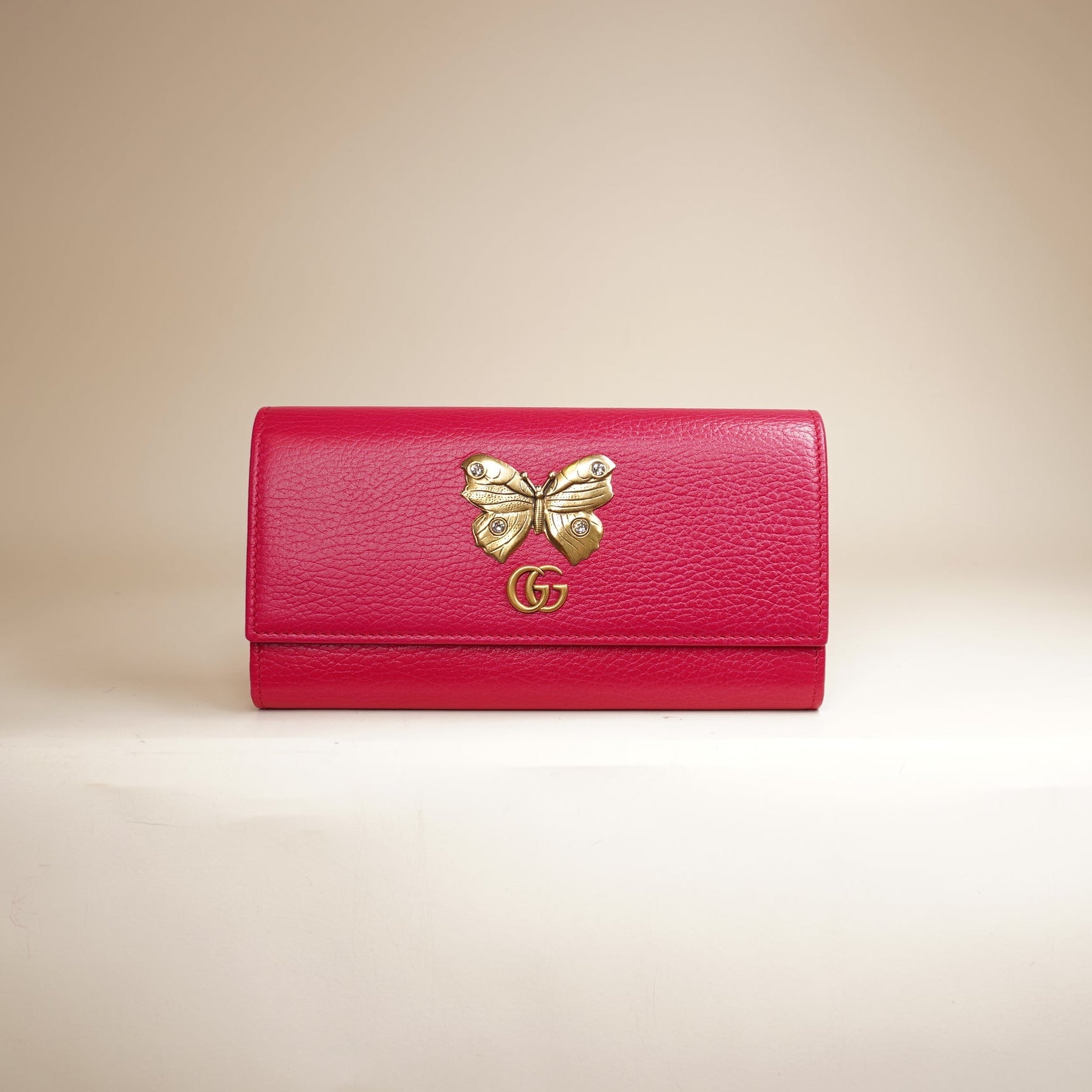 PRE-OWNED GG Pink Continental Wallet With Butterfly