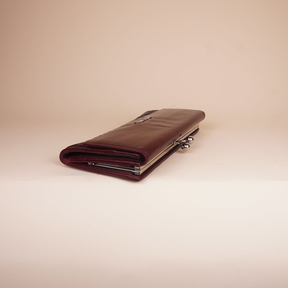 PRE-OWNED Matelasse Burgundy Leather Long Wallet