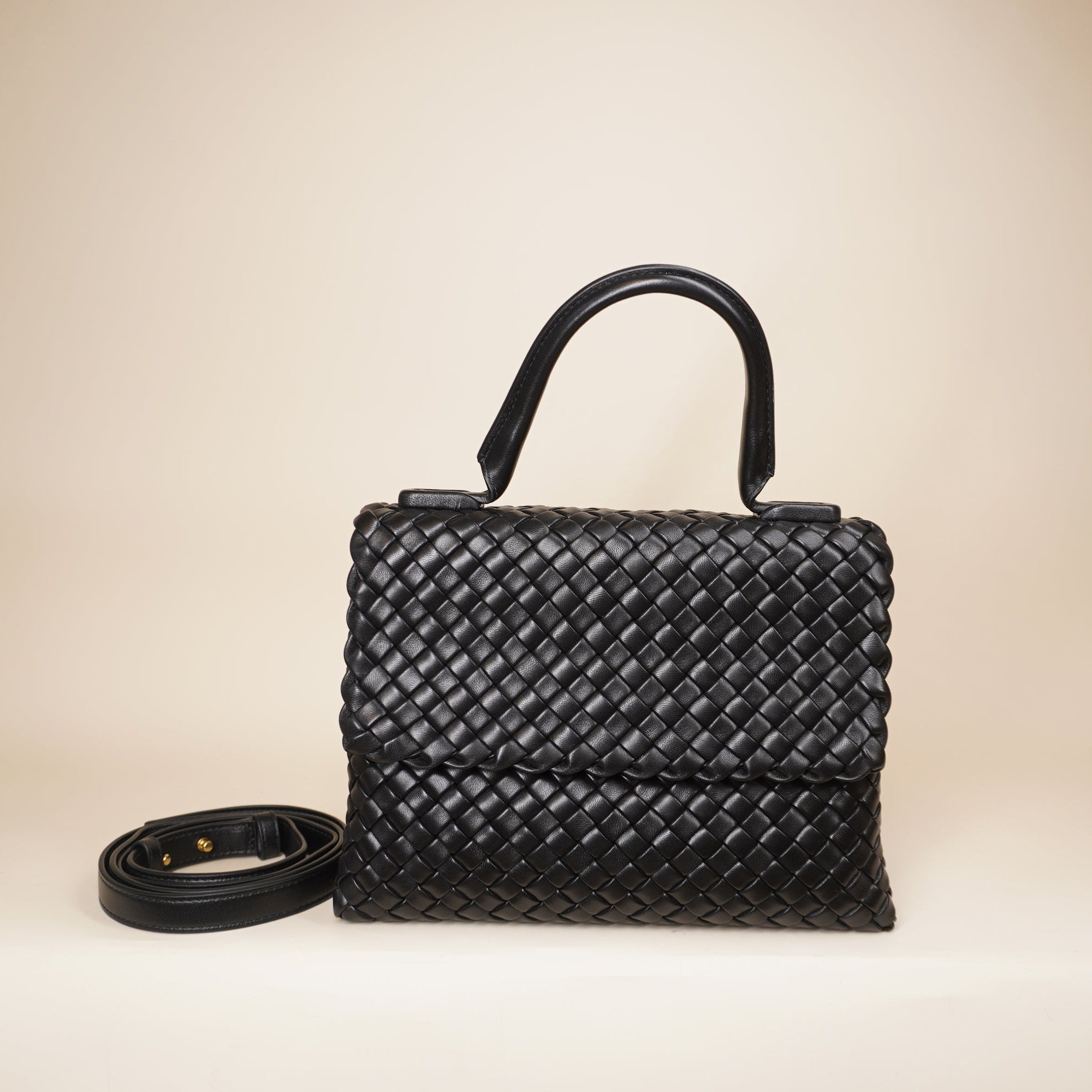 PRE-OWNED Black Patti Intrecciato Leather Shoulder Bag