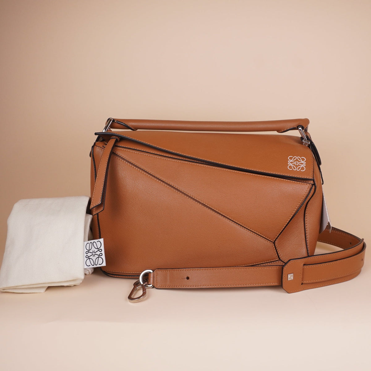 PRE-OWNED Tan Calfskin Medium Puzzle Shoulder Bag