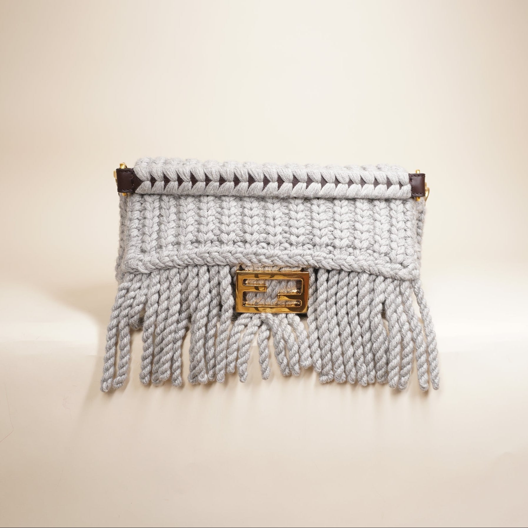 PRE-OWNED FF 2020 Wool Knit Baguette Shoulder Bag 