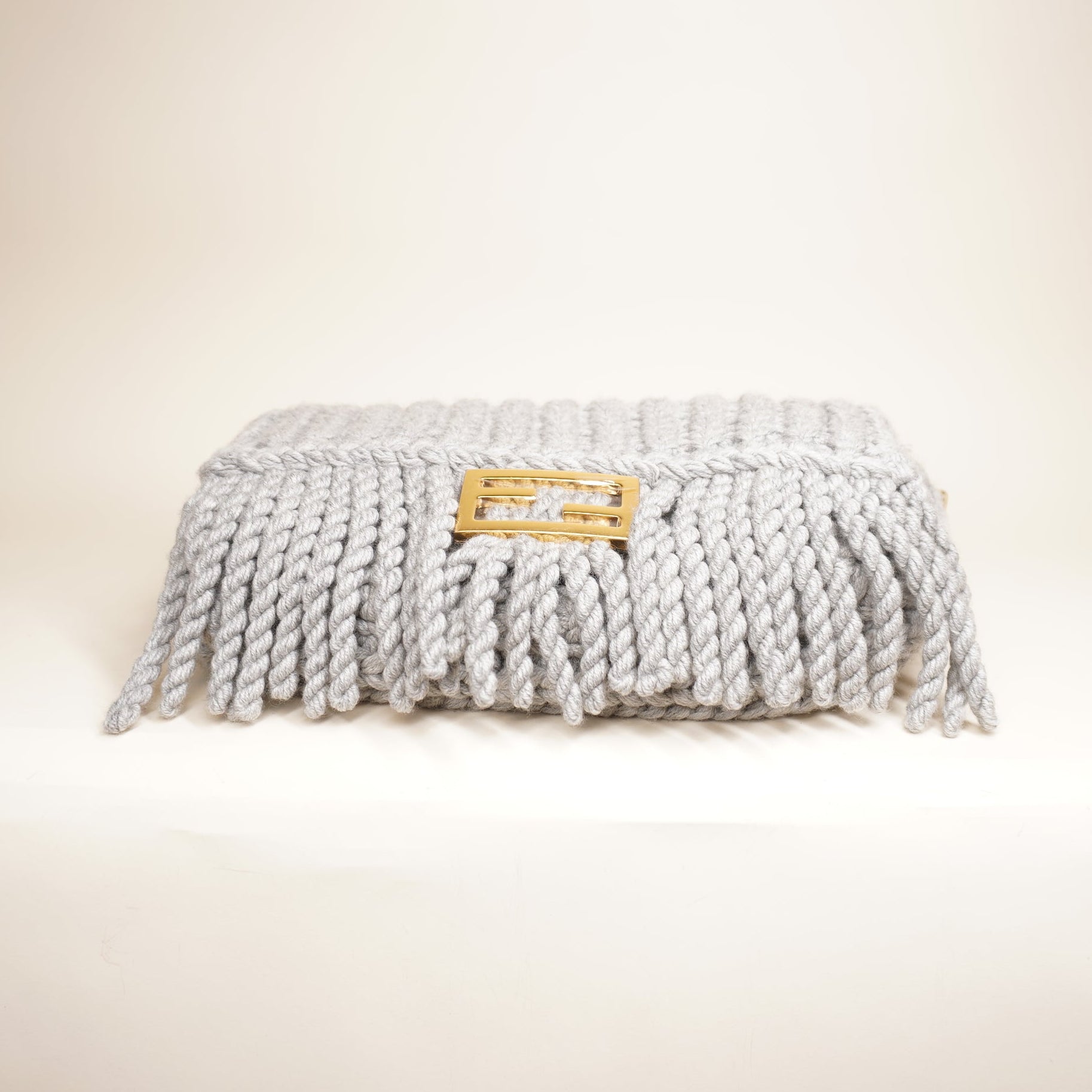 PRE-OWNED FF 2020 Wool Knit Baguette Shoulder Bag 