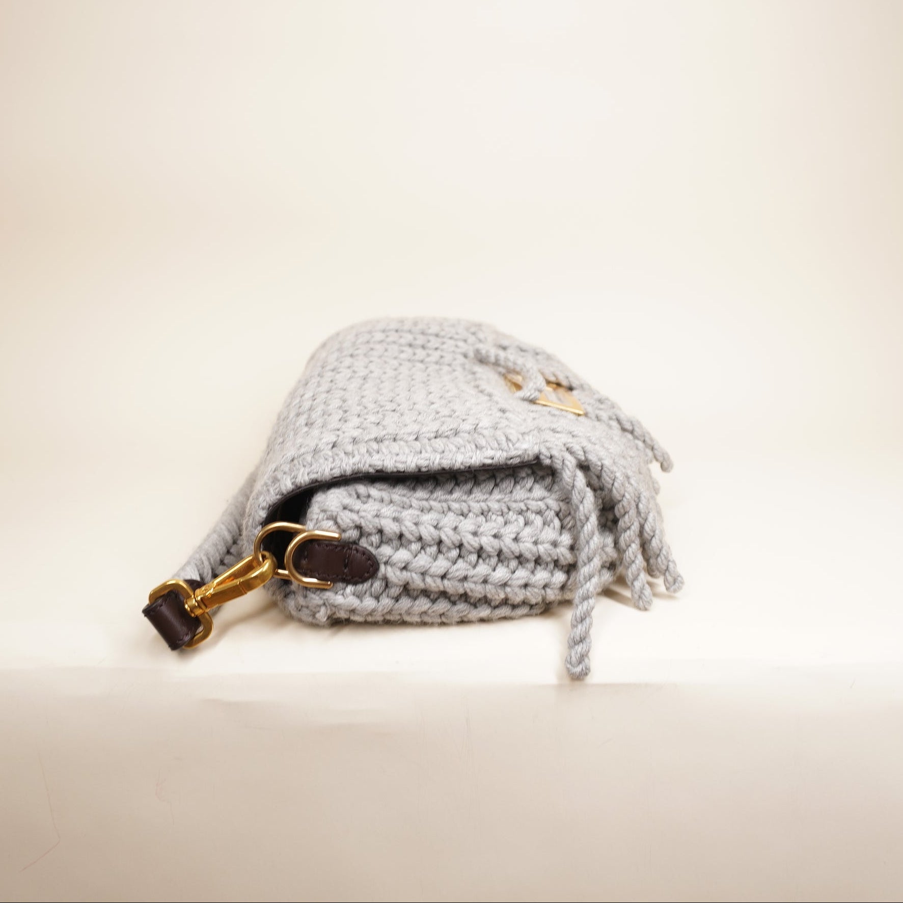 PRE-OWNED FF 2020 Wool Knit Baguette Shoulder Bag 