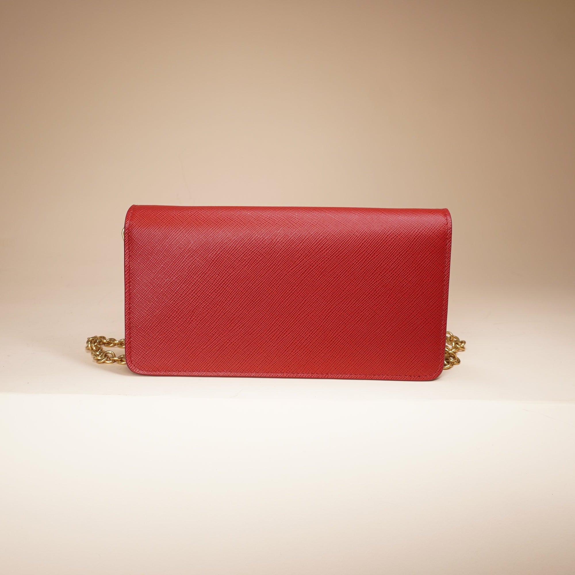 PRE-ONWED Saffiano Leather Red Wallet on Chain Bag