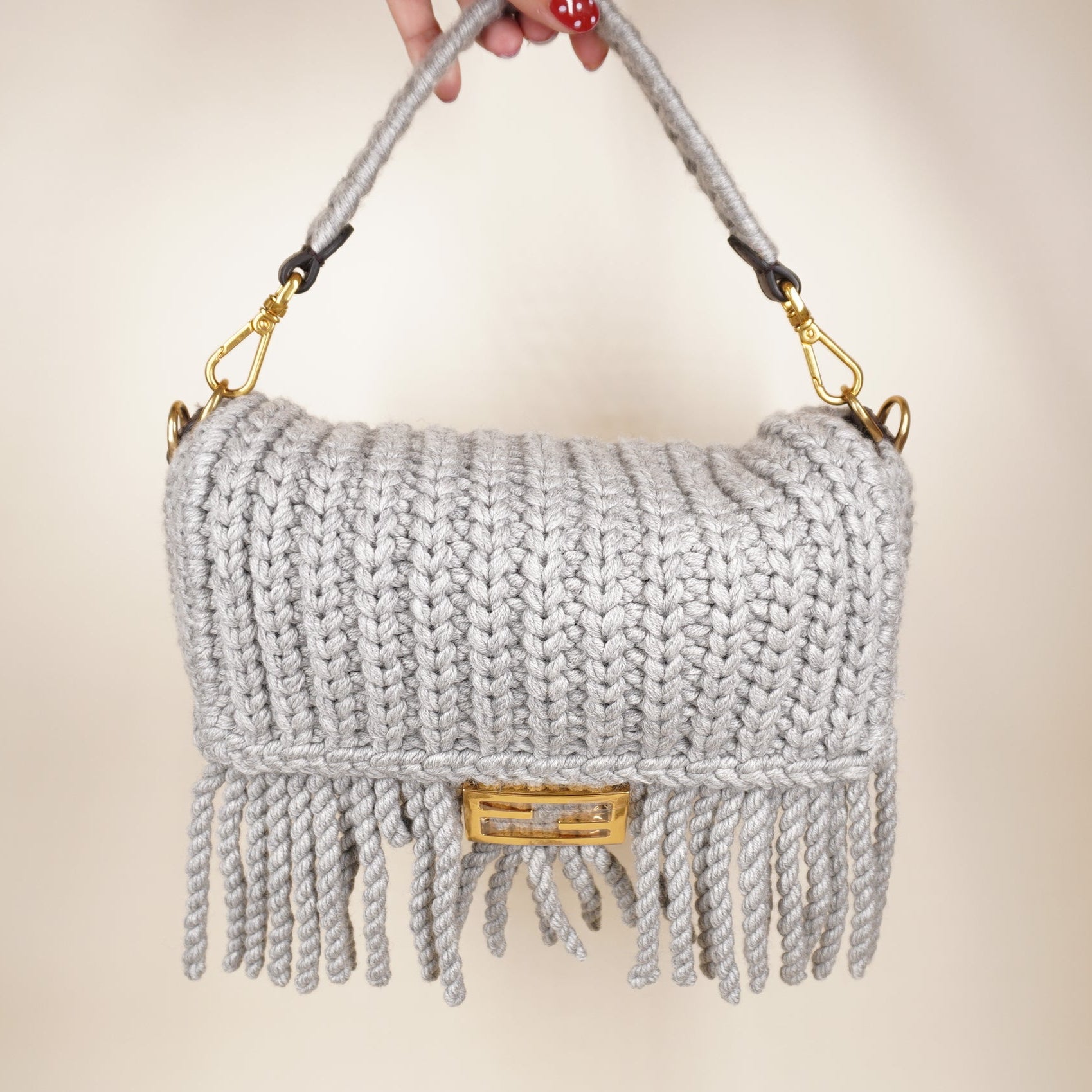 PRE-OWNED FF 2020 Wool Knit Baguette Shoulder Bag 