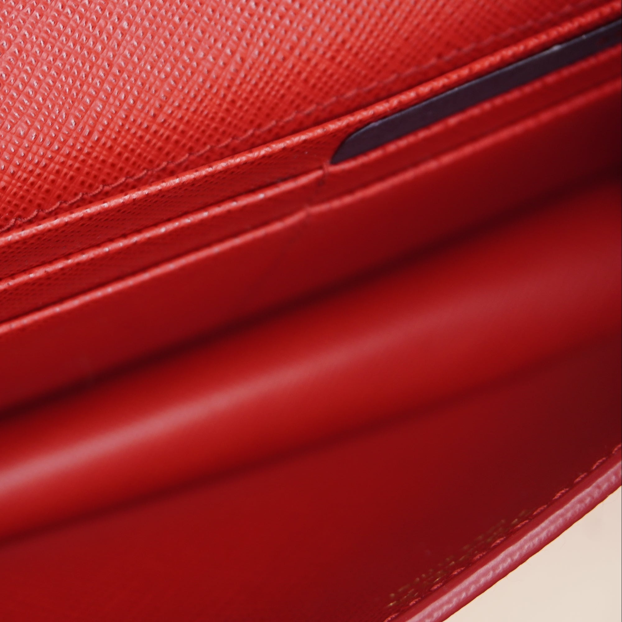 PRE-ONWED Saffiano Leather Red Wallet on Chain Bag