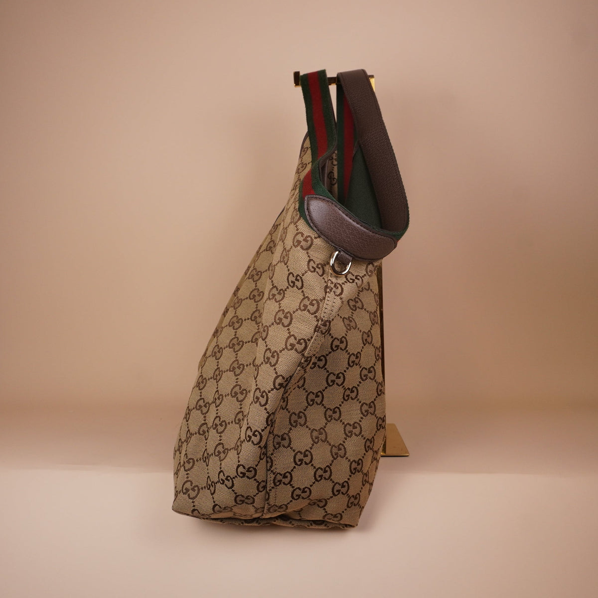 PRE-OWNED GG Monogram Web Large Giglio Tote Beige Brown