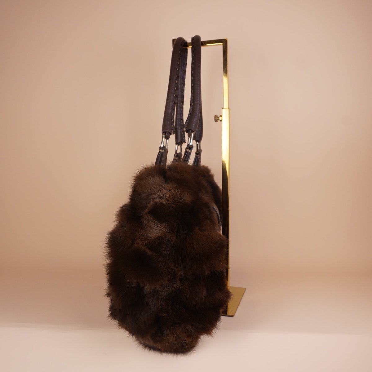PRE-OWNED FF Selleria Brown Fur & Leather Shoulder Bag