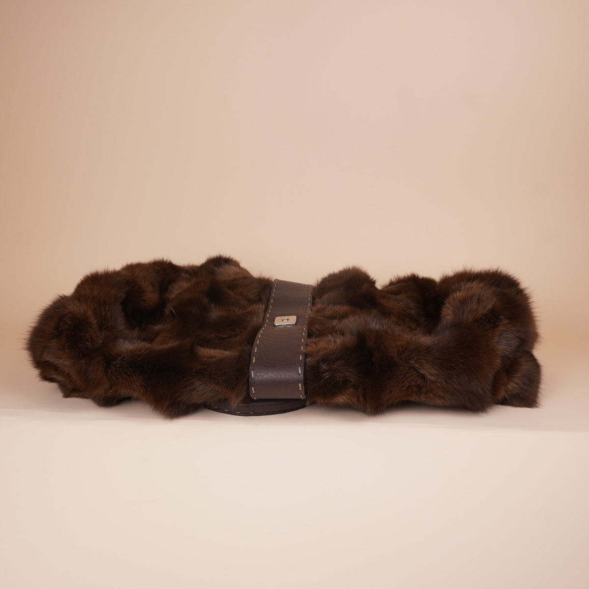 PRE-OWNED FF Selleria Brown Fur & Leather Shoulder Bag