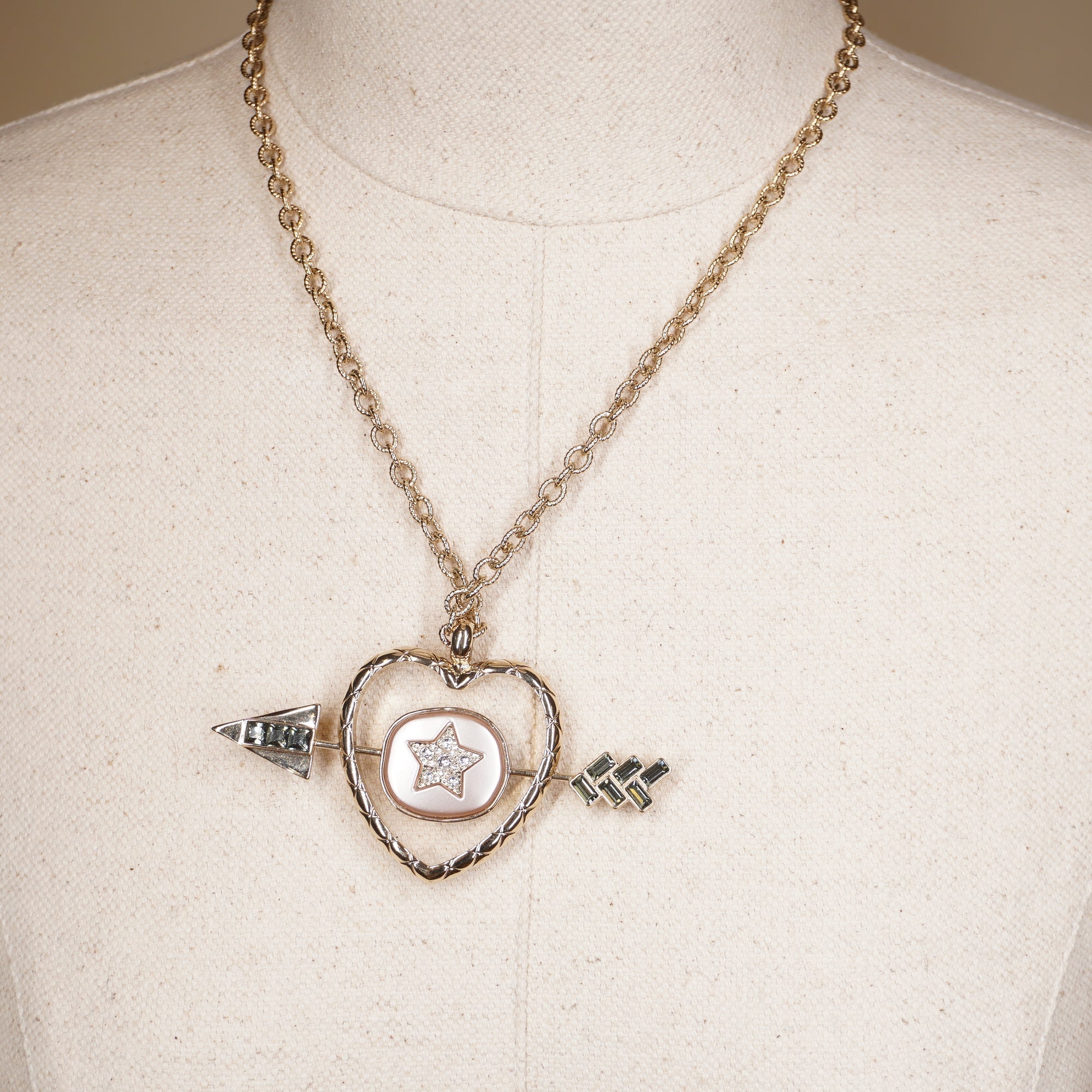 PRE-OWNED Coco Necklace Gold Cream Clear Hardware Fake Pearl Rhinestones