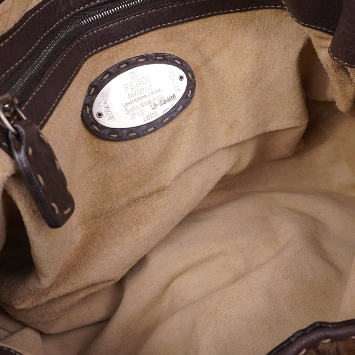 PRE-OWNED FF Selleria Brown Fur & Leather Shoulder Bag