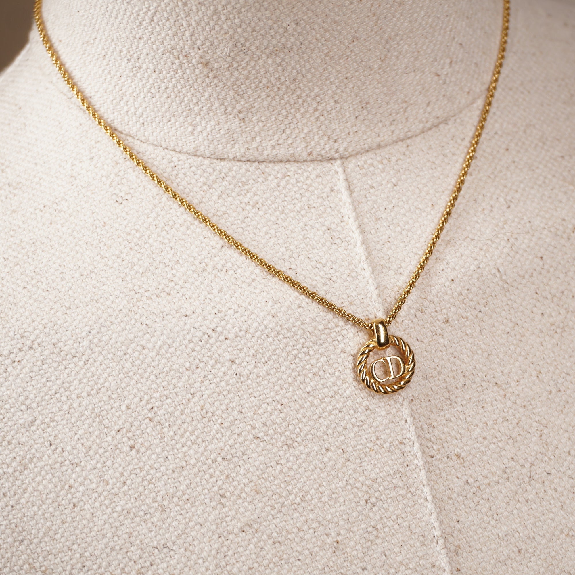 PRE-OWNED CD Necklace Gold Hardware