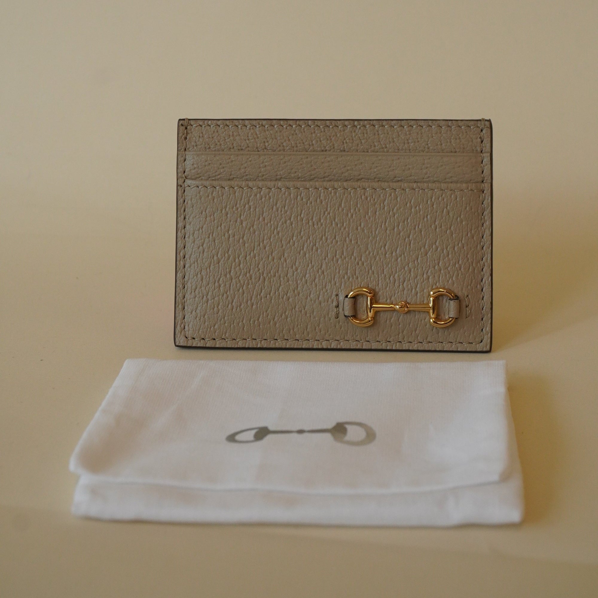 PRE-OWNED GG Horsebit 1955 Sand Beige Calfskin Card Holder