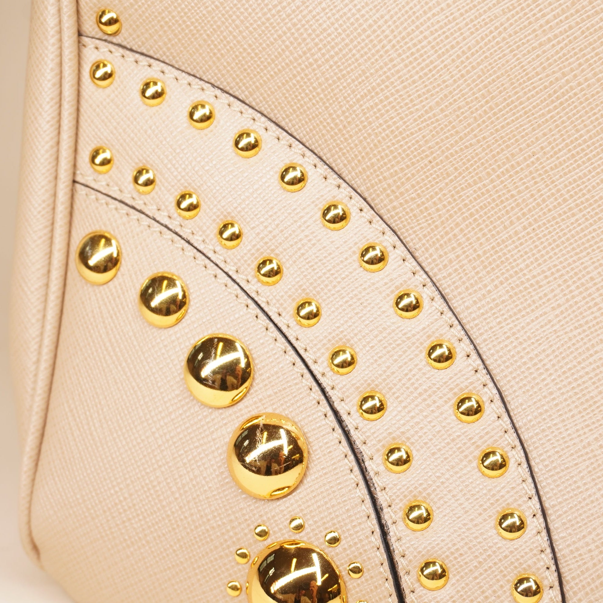 PRE-OWNED Beige Turn Lock Studded Shoulder Bag