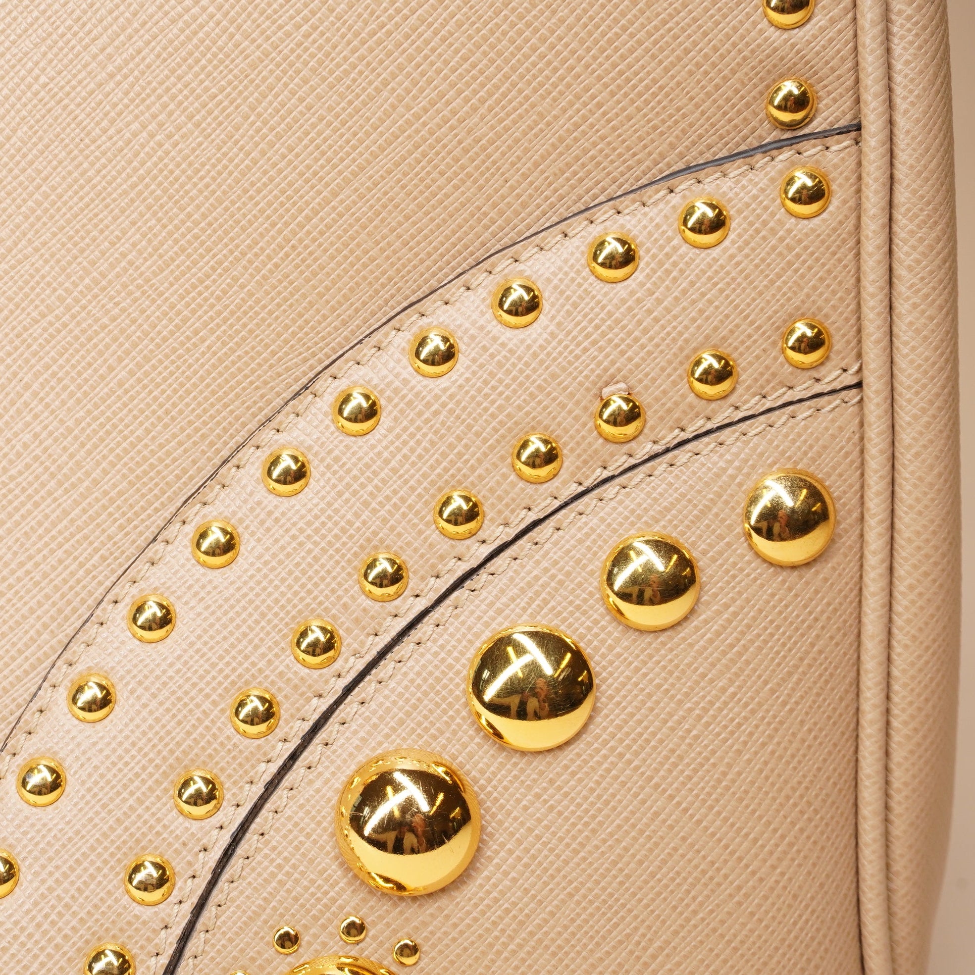 PRE-OWNED Beige Turn Lock Studded Shoulder Bag