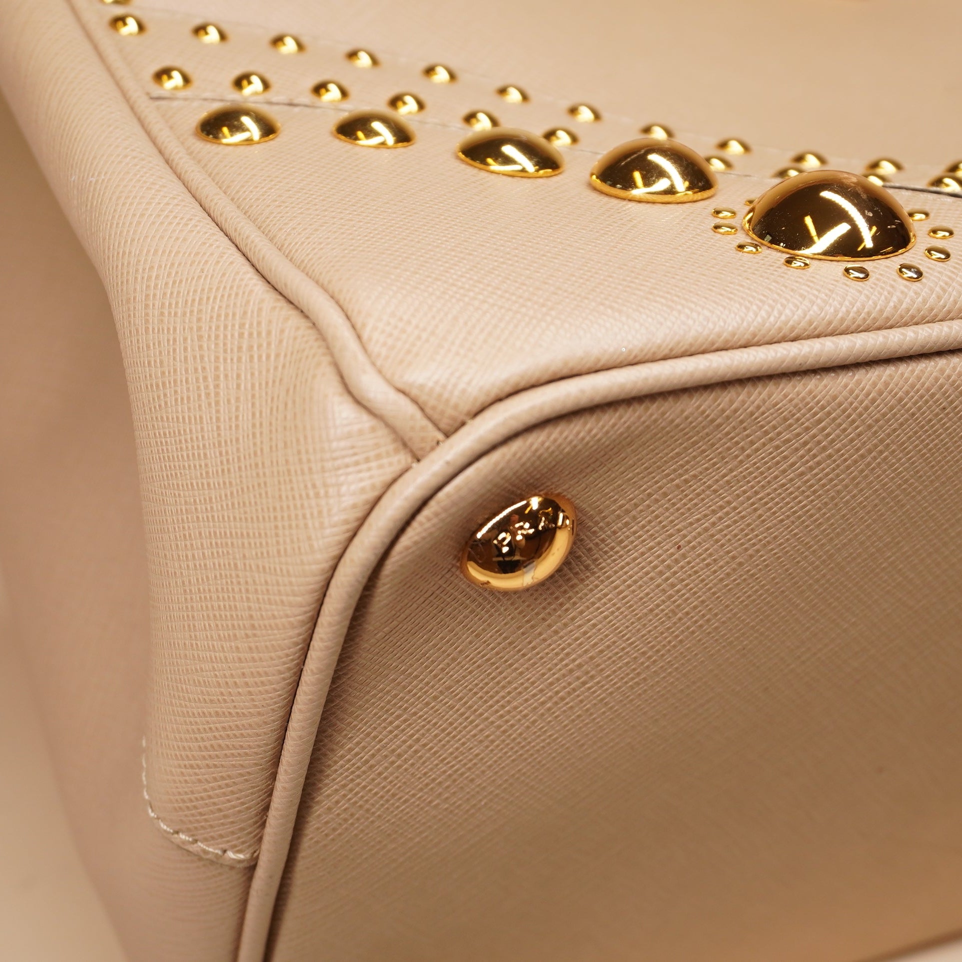 PRE-OWNED Beige Turn Lock Studded Shoulder Bag
