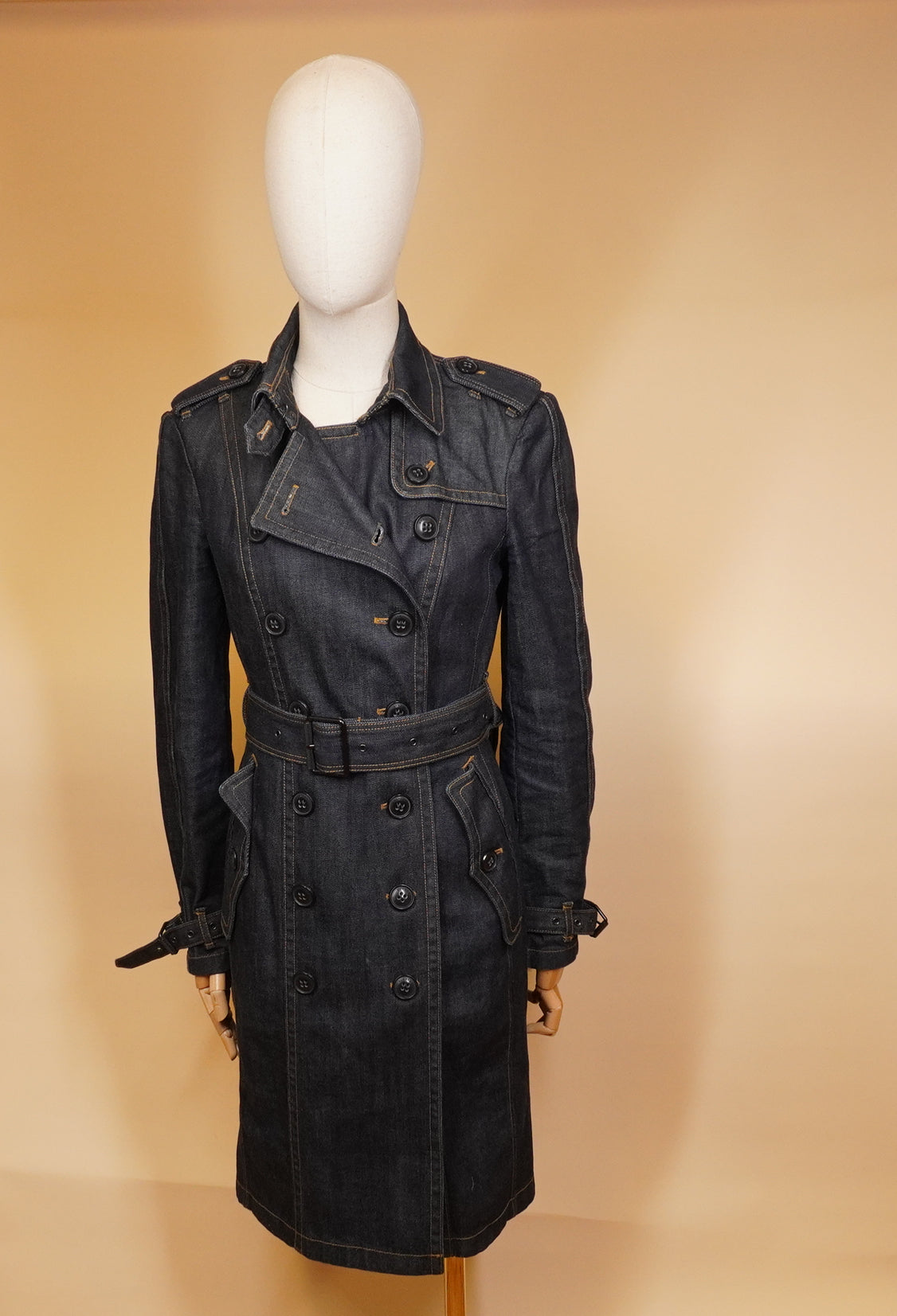 PRE-OWNED Burberry Brit Denim Belted Trench Coat XS