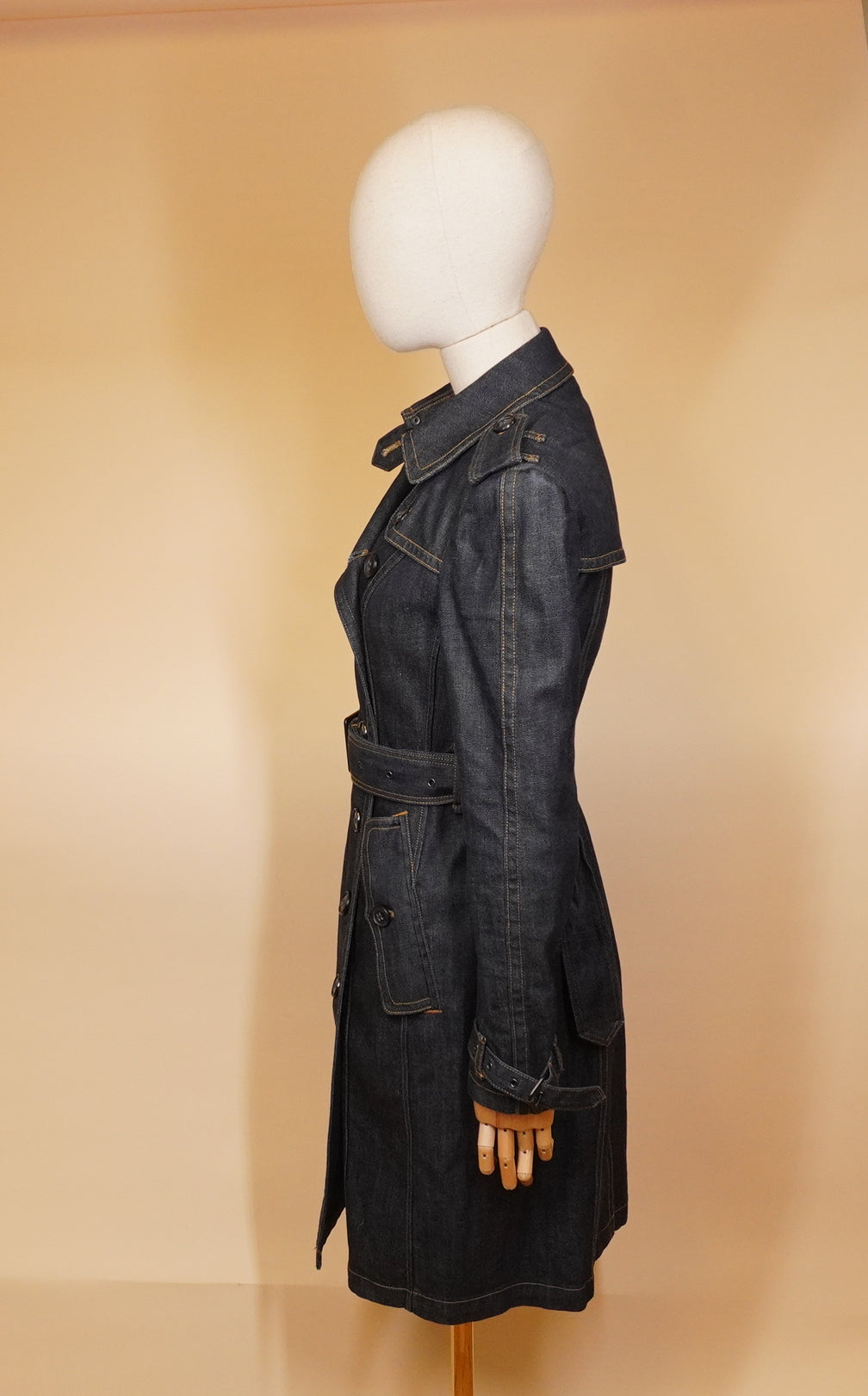 PRE-OWNED Burberry Brit Denim Belted Trench Coat XS