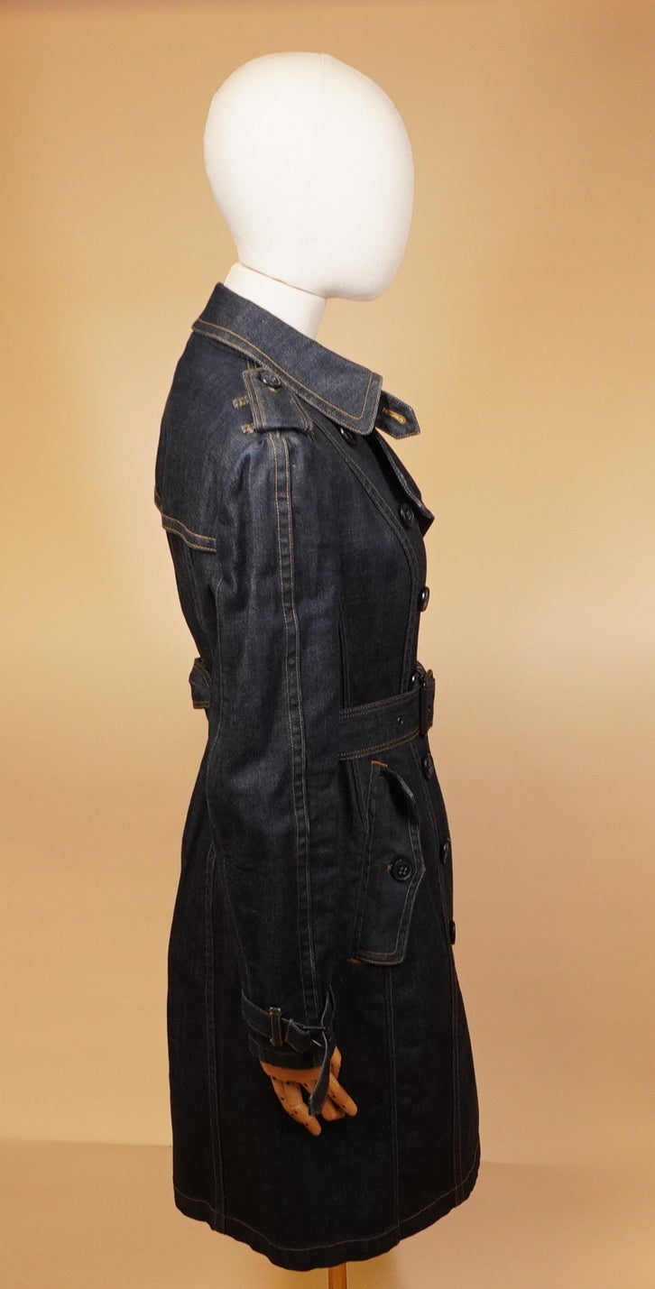 PRE-OWNED Burberry Brit Denim Belted Trench Coat XS