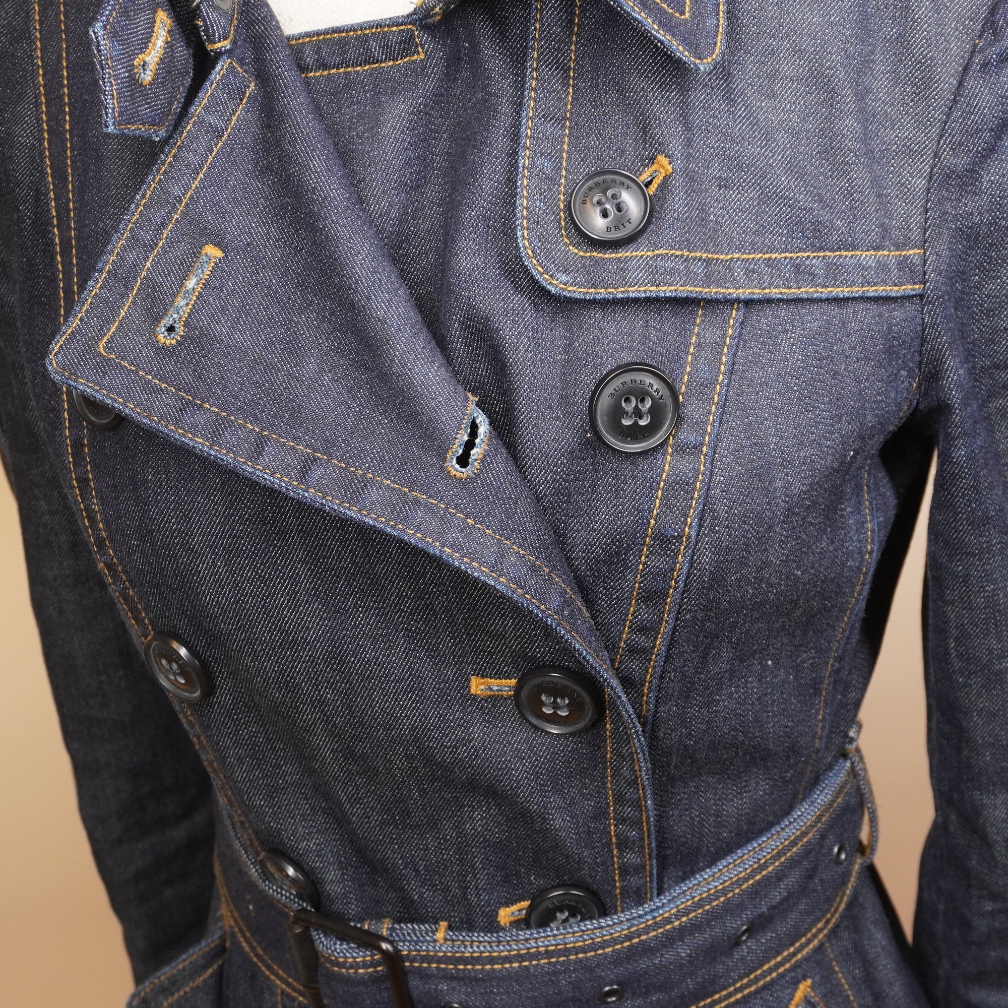 PRE-OWNED Burberry Brit Denim Belted Trench Coat XS
