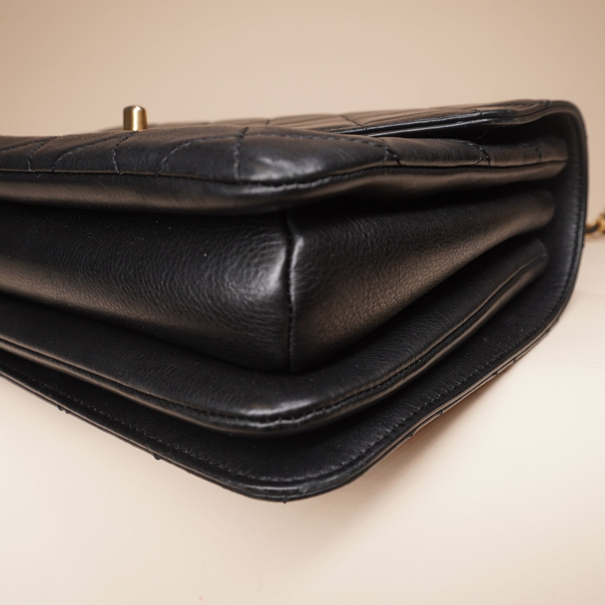 PRE-OWNED CC Black Calfskin Quilted Coco Handle Envelope Flap