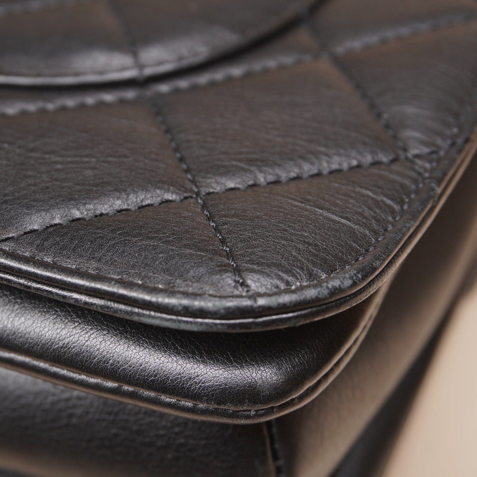 PRE-OWNED CC Black Calfskin Quilted Coco Handle Envelope Flap