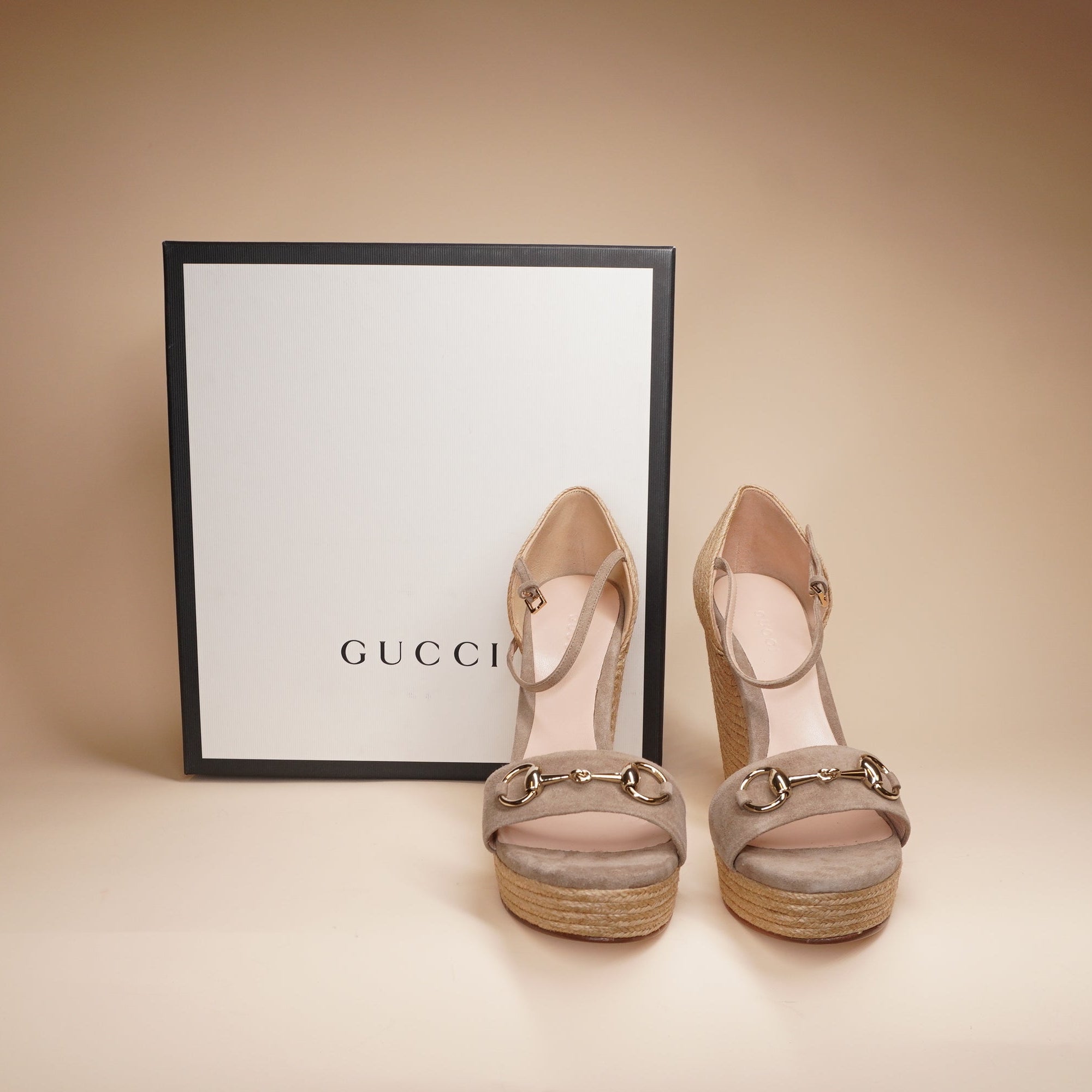 PRE-OWNED GG Beige Suede Espadrilles Size 38