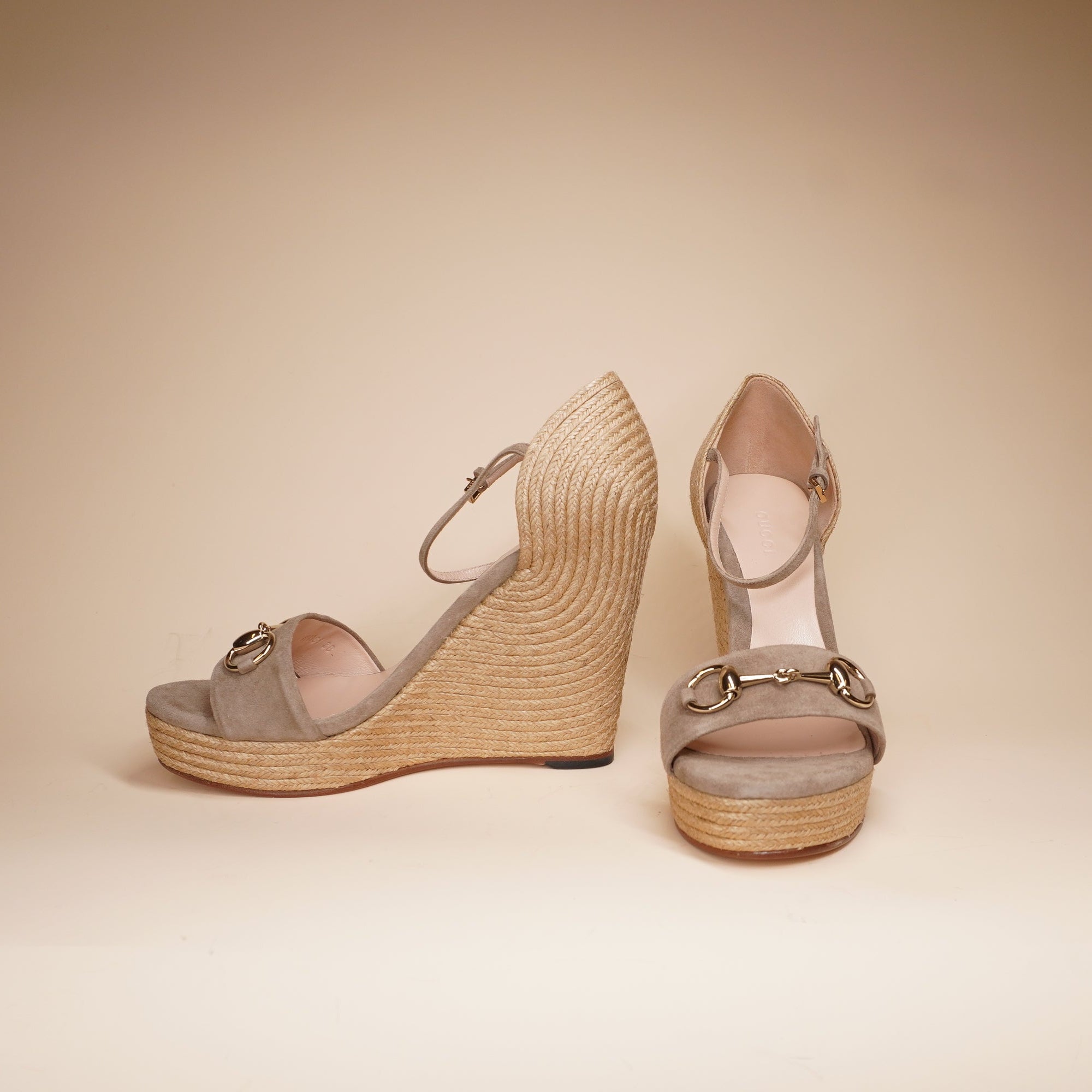 PRE-OWNED GG Beige Suede Espadrilles Size 38