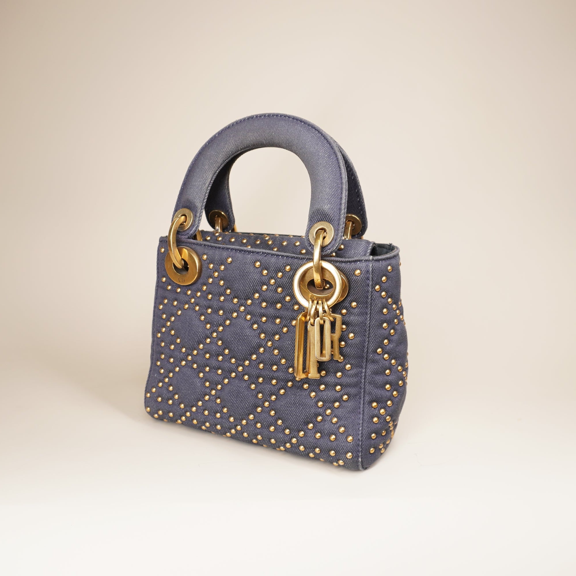 PRE-OWNED Satchel Mini Denim Cannage Studded Supple Lady Dior Shoulder Bag