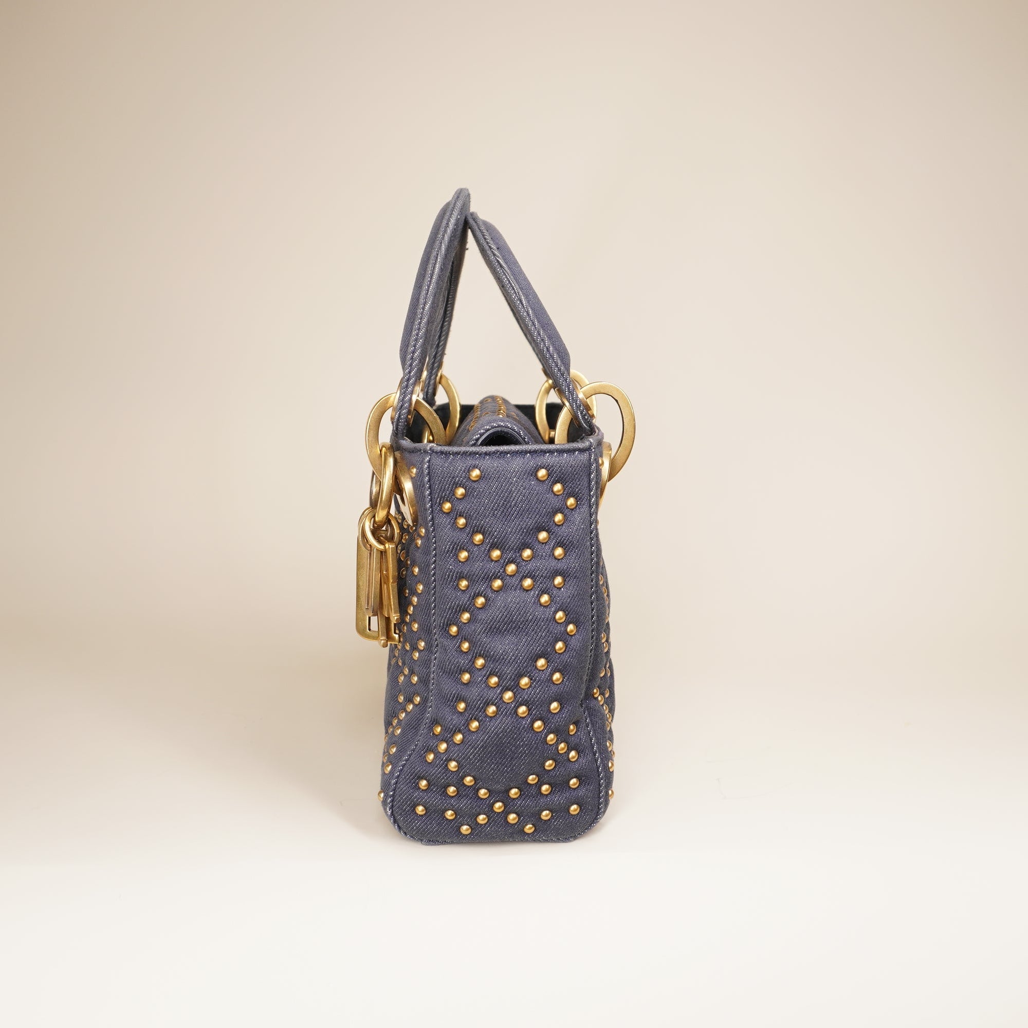 PRE-OWNED Satchel Mini Denim Cannage Studded Supple Lady Dior Shoulder Bag