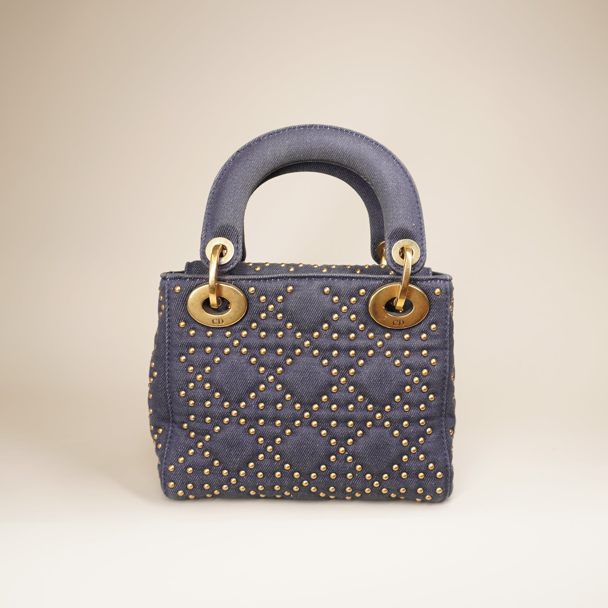 PRE-OWNED Satchel Mini Denim Cannage Studded Supple Lady Dior Shoulder Bag