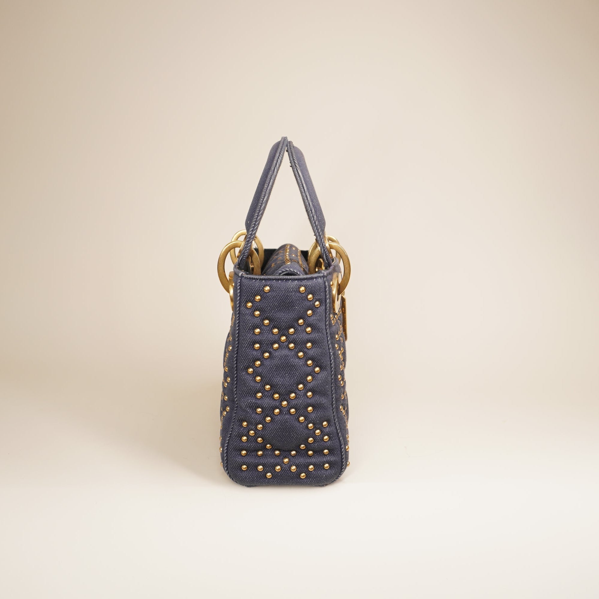 PRE-OWNED Satchel Mini Denim Cannage Studded Supple Lady Dior Shoulder Bag