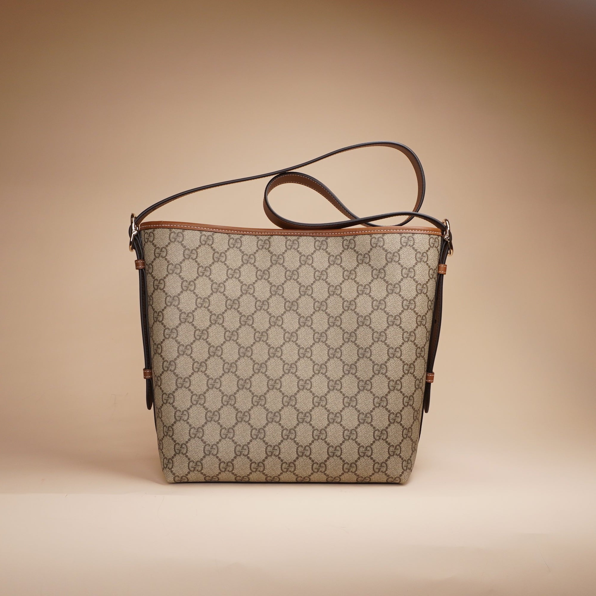 PRE-OWNED GG Emblem small shoulder bag in beige and brown GG fabric