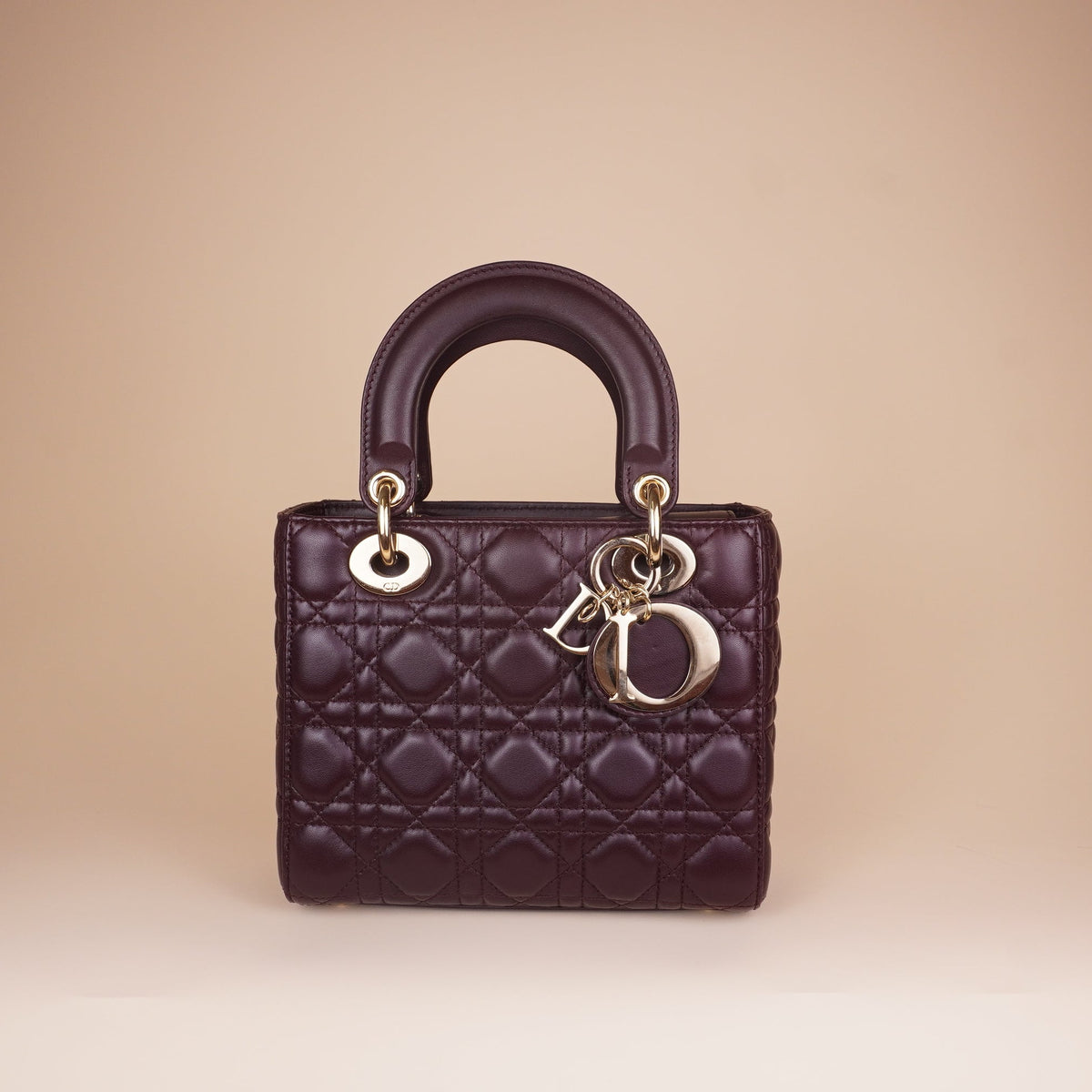 PRE-OWNED Lady Dior Medium Cannage Lambskin Burgundy Top Handle Bag