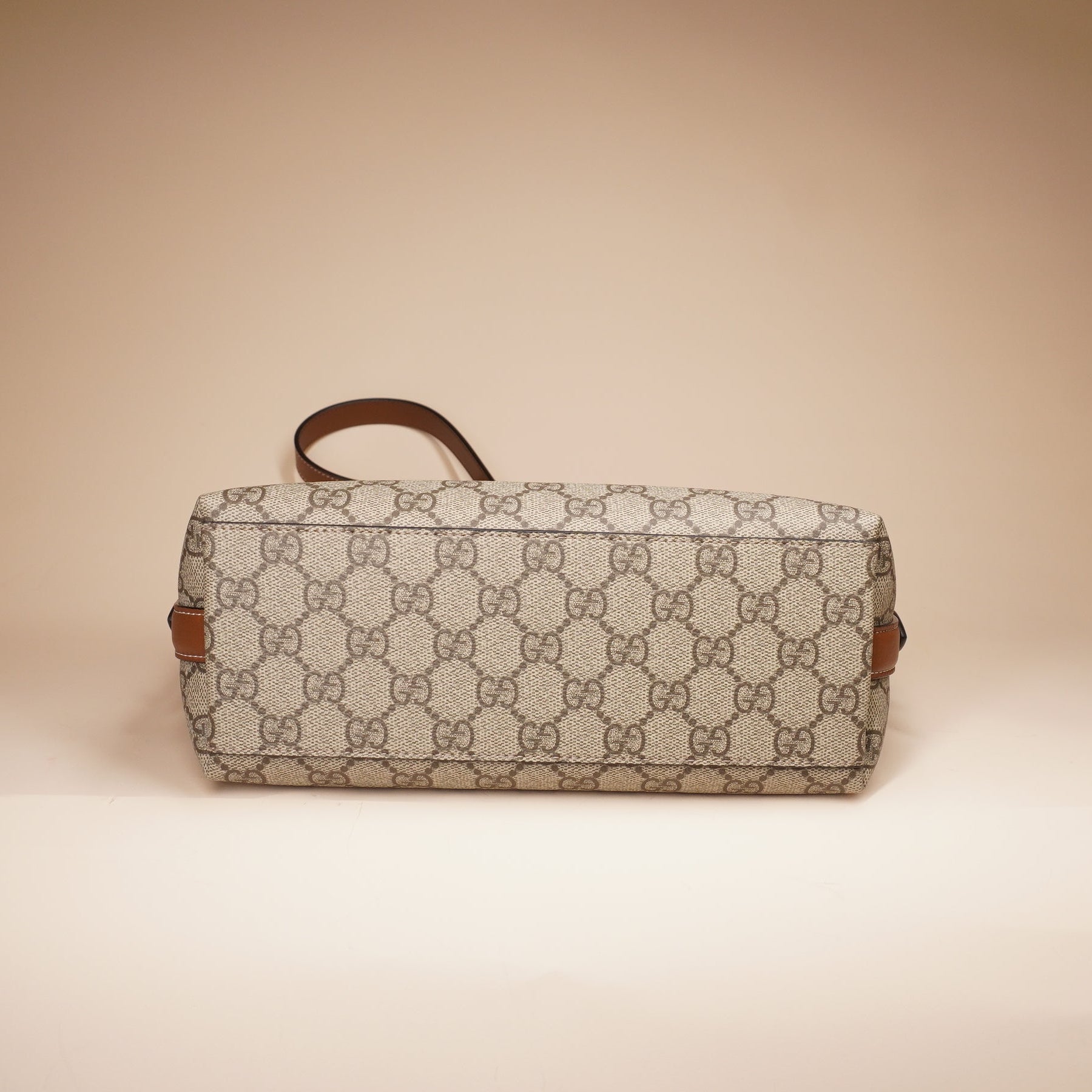 PRE-OWNED GG Emblem small shoulder bag in beige and brown GG fabric