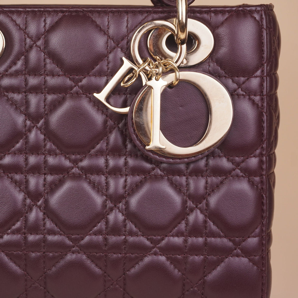 PRE-OWNED Lady Dior Medium Cannage Lambskin Burgundy Top Handle Bag