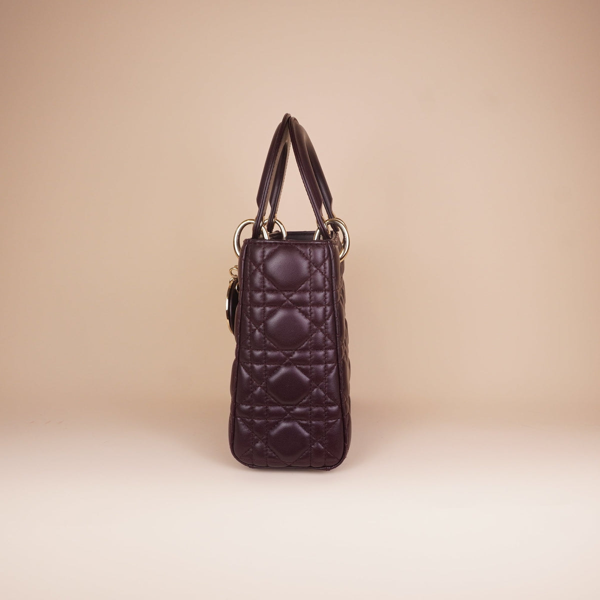 PRE-OWNED Lady Dior Medium Cannage Lambskin Burgundy Top Handle Bag