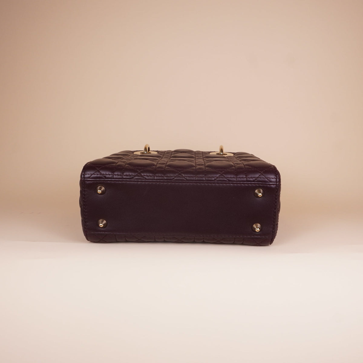 PRE-OWNED Lady Dior Medium Cannage Lambskin Burgundy Top Handle Bag