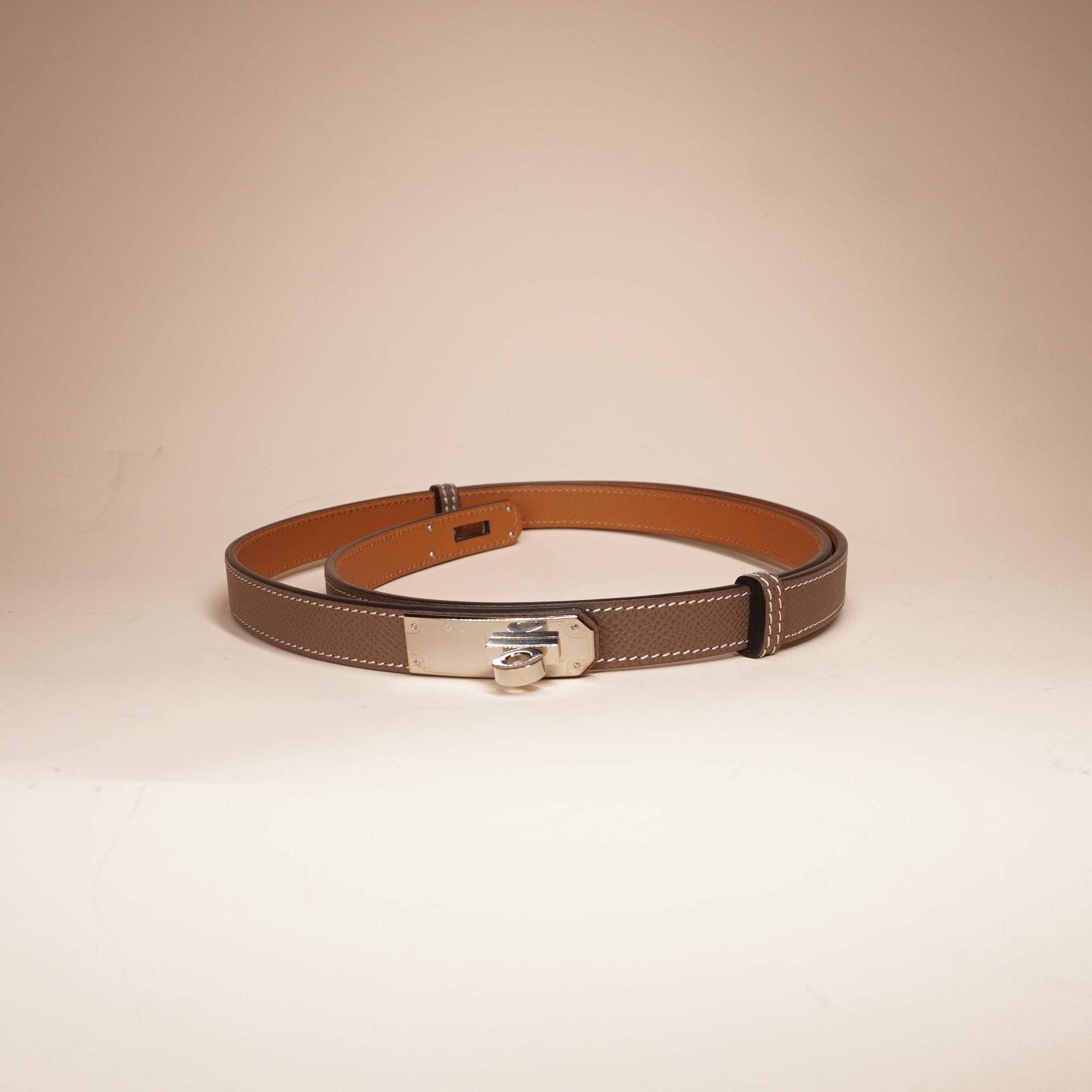 PRE-OWNED Epsom Kelly Etoupe Leather Belt