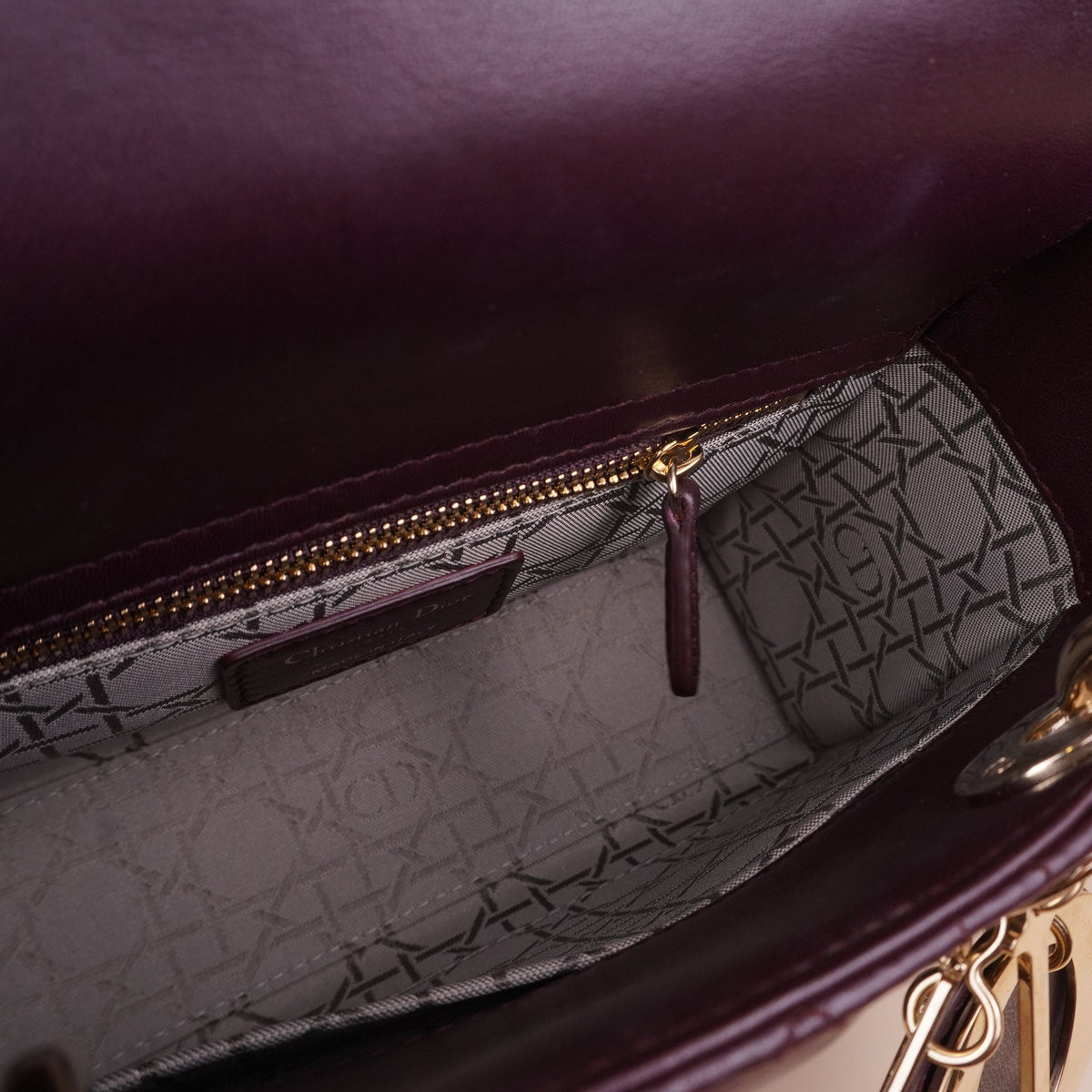 PRE-OWNED Lady Dior Medium Cannage Lambskin Burgundy Top Handle Bag