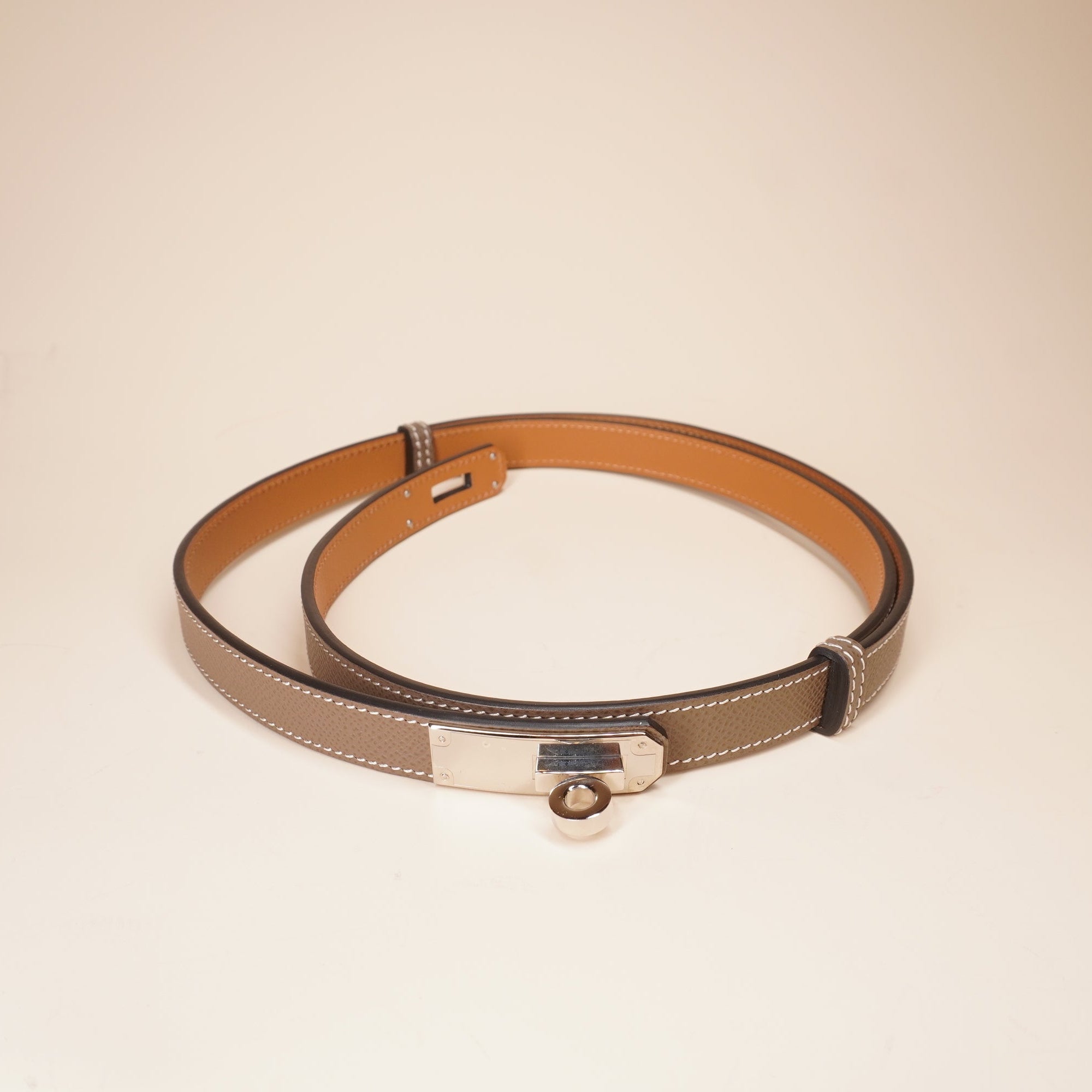 PRE-OWNED Epsom Kelly Etoupe Leather Belt