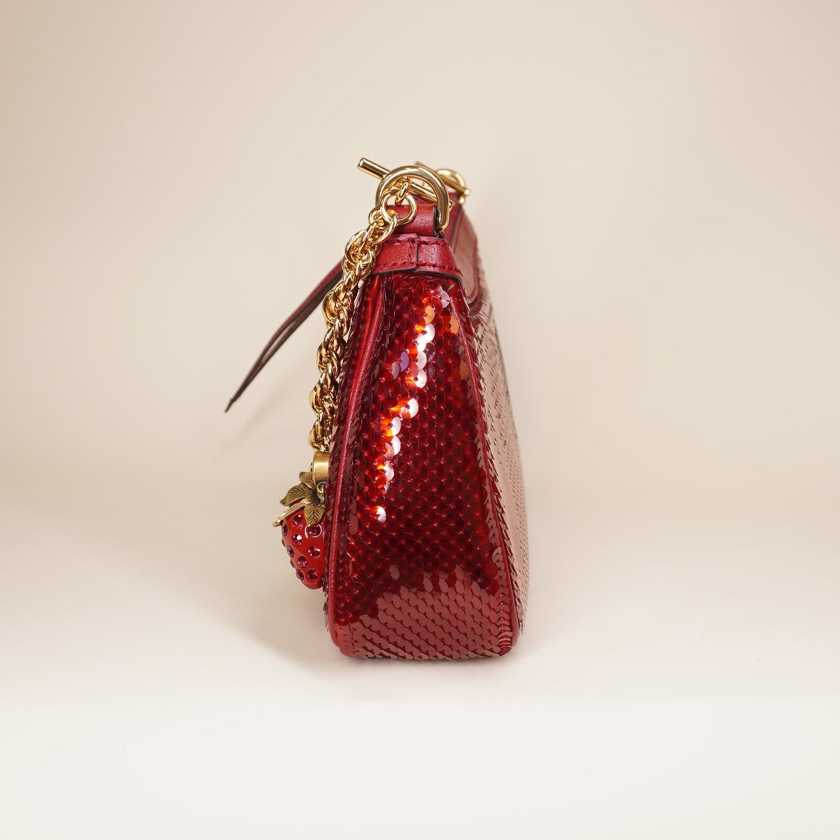 PRE-OWNED GG Red Sequin Strawberry Ophidia Shoulder Bag