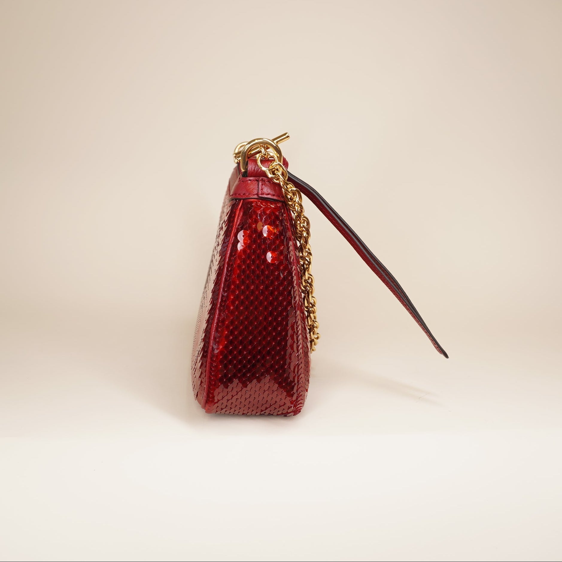 PRE-OWNED GG Red Sequin Strawberry Ophidia Shoulder Bag