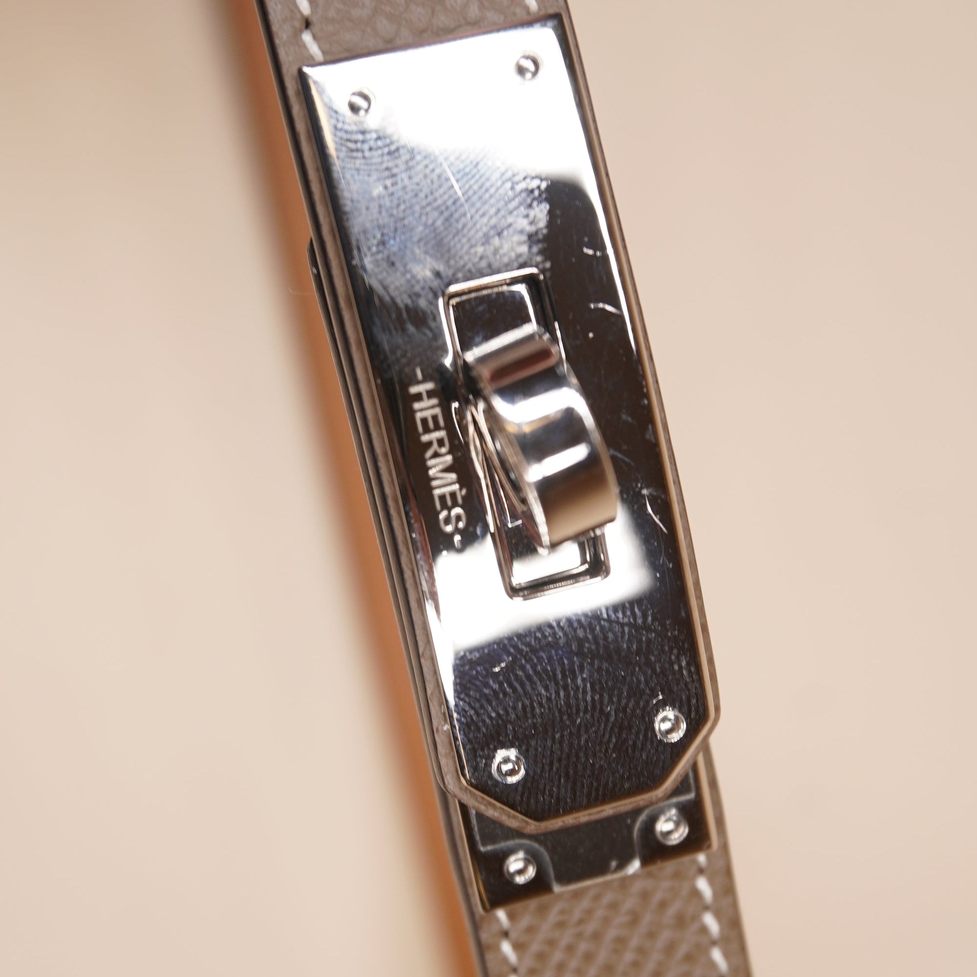 PRE-OWNED Epsom Kelly Etoupe Leather Belt
